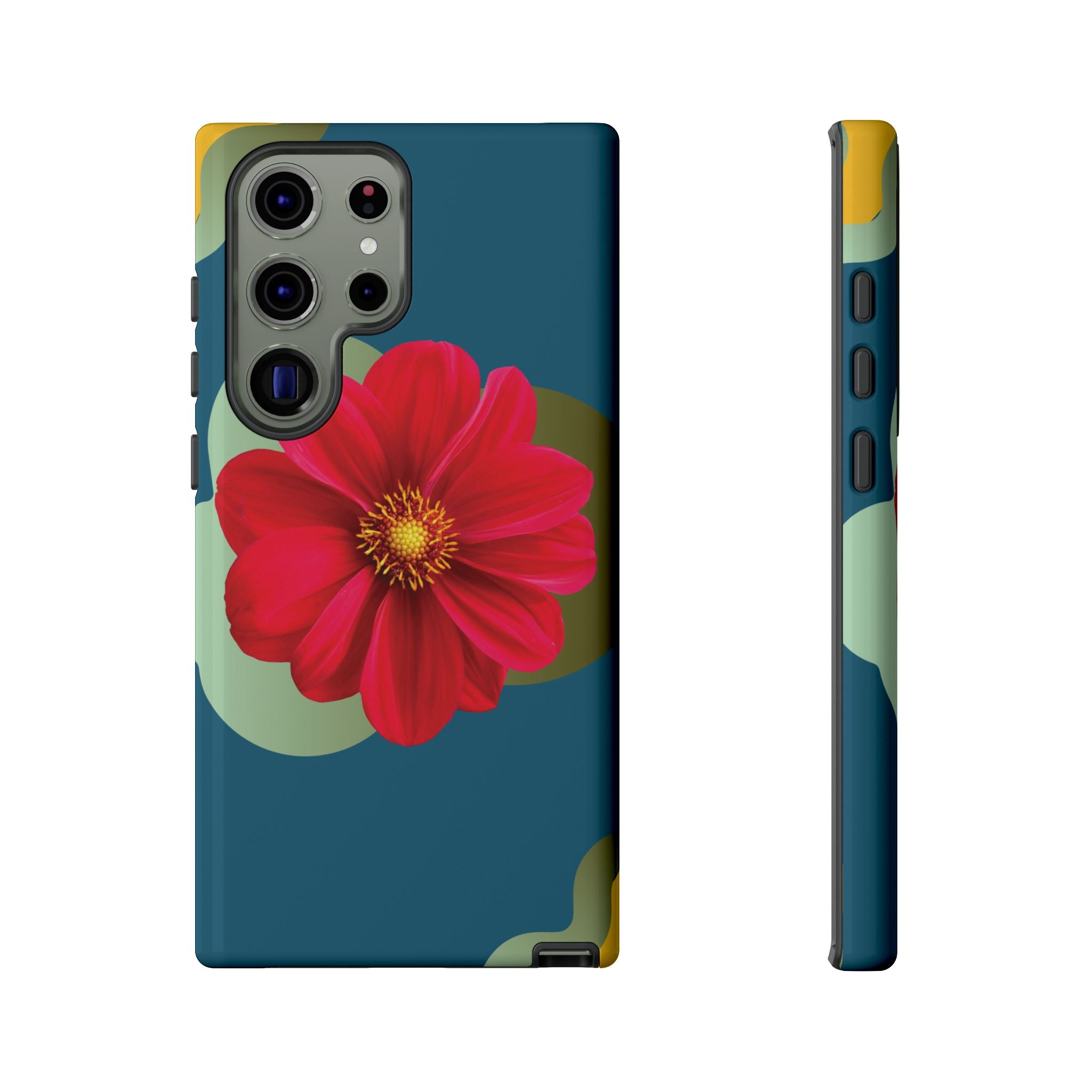 Floral Burst Tough Phone Case — Red Flower on Teal Protective Cover