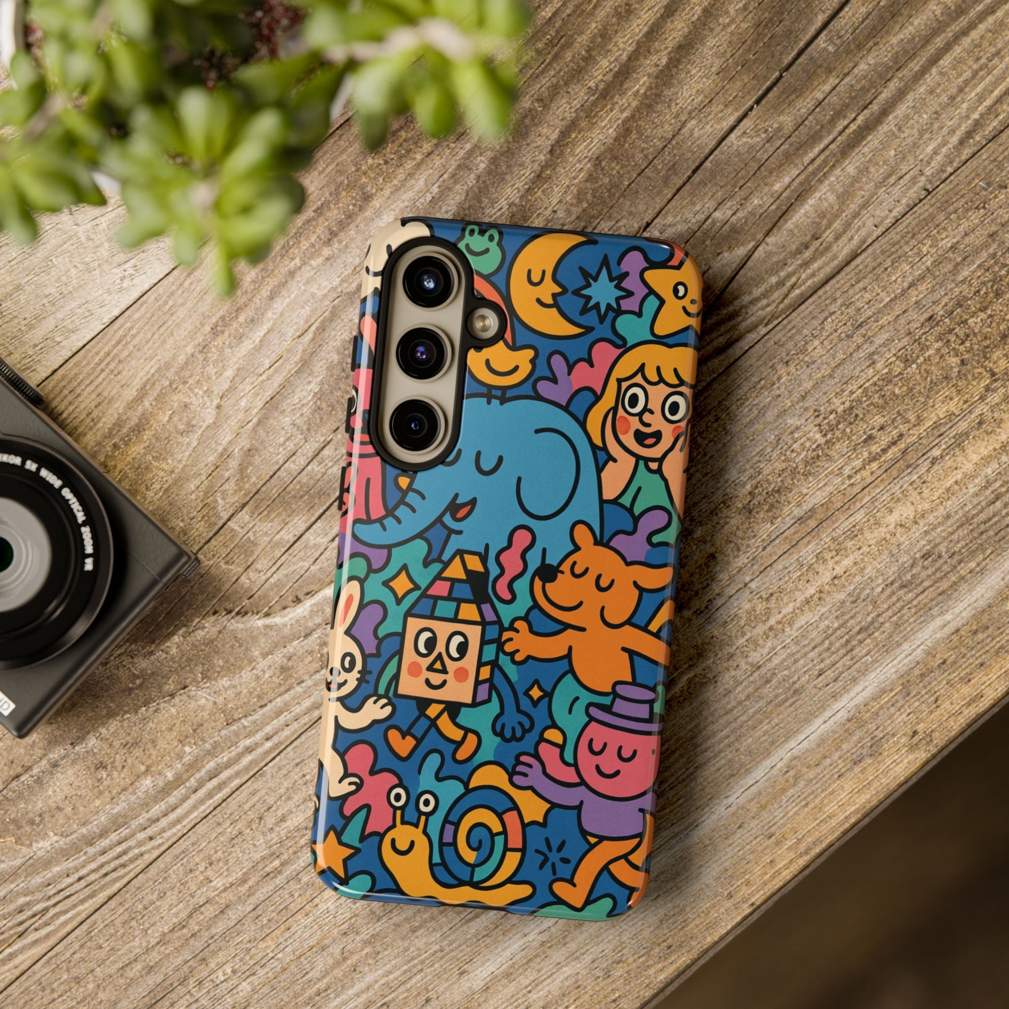 Colorful Doodle Phone Case — Cute Cartoon Animals & Characters