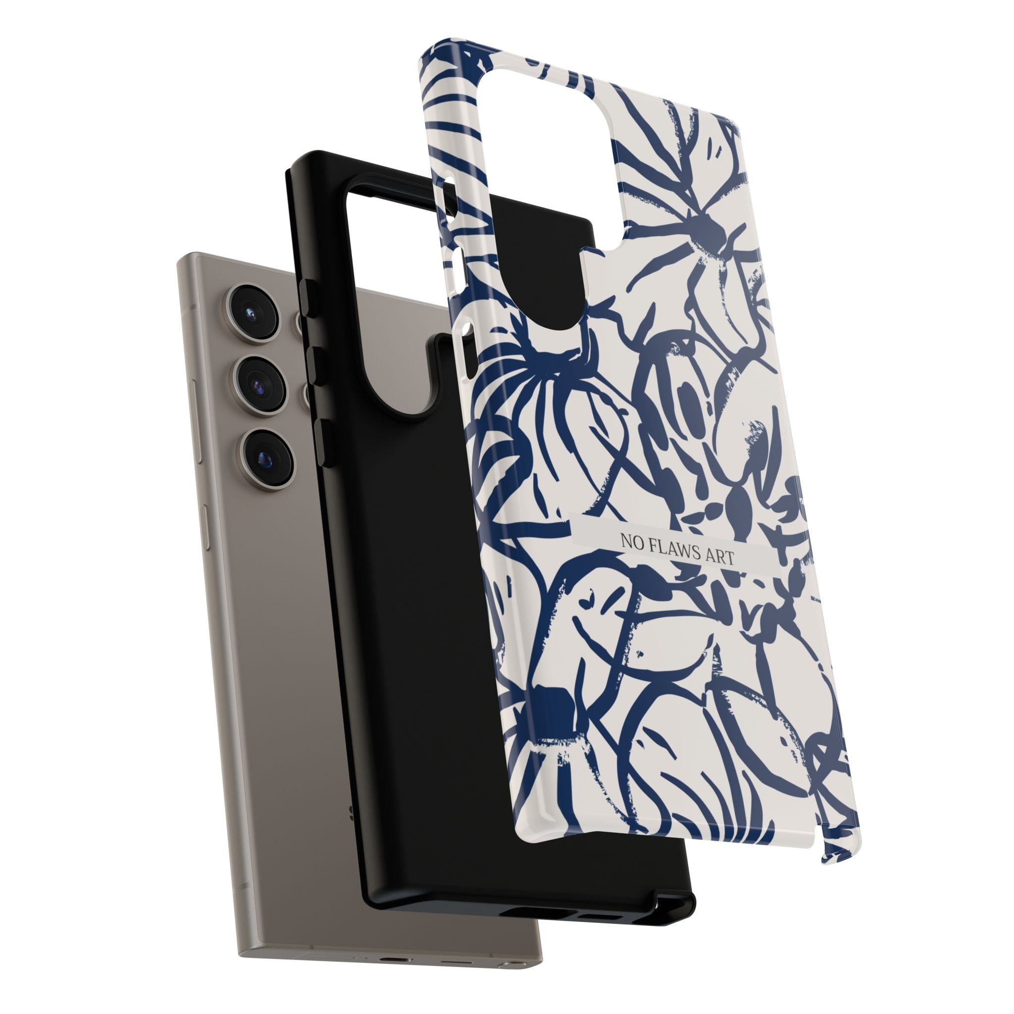 Navy Floral Tough Phone Case — "No Flaws Art" Protective Phone Cover