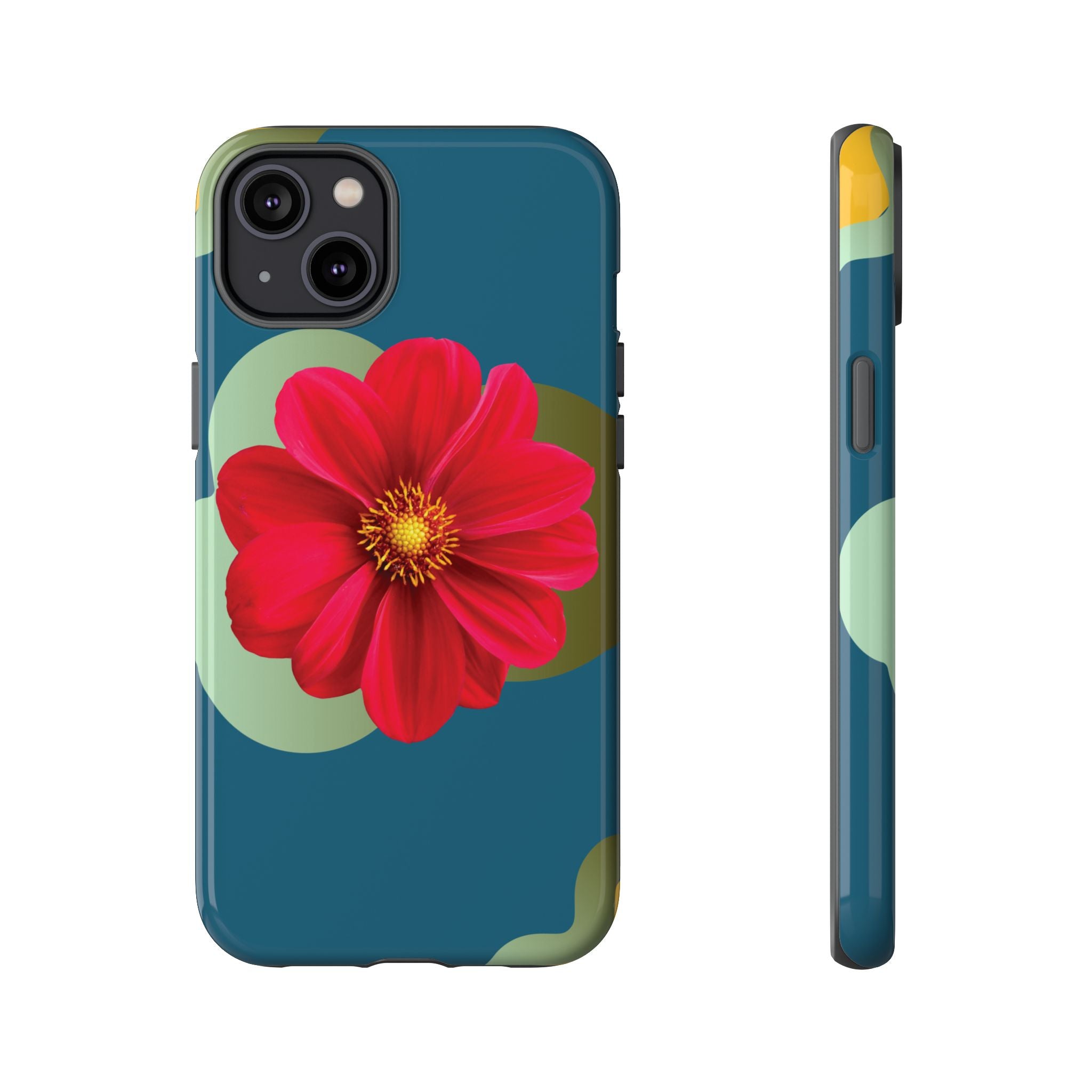 Floral Burst Tough Phone Case — Red Flower on Teal Protective Cover