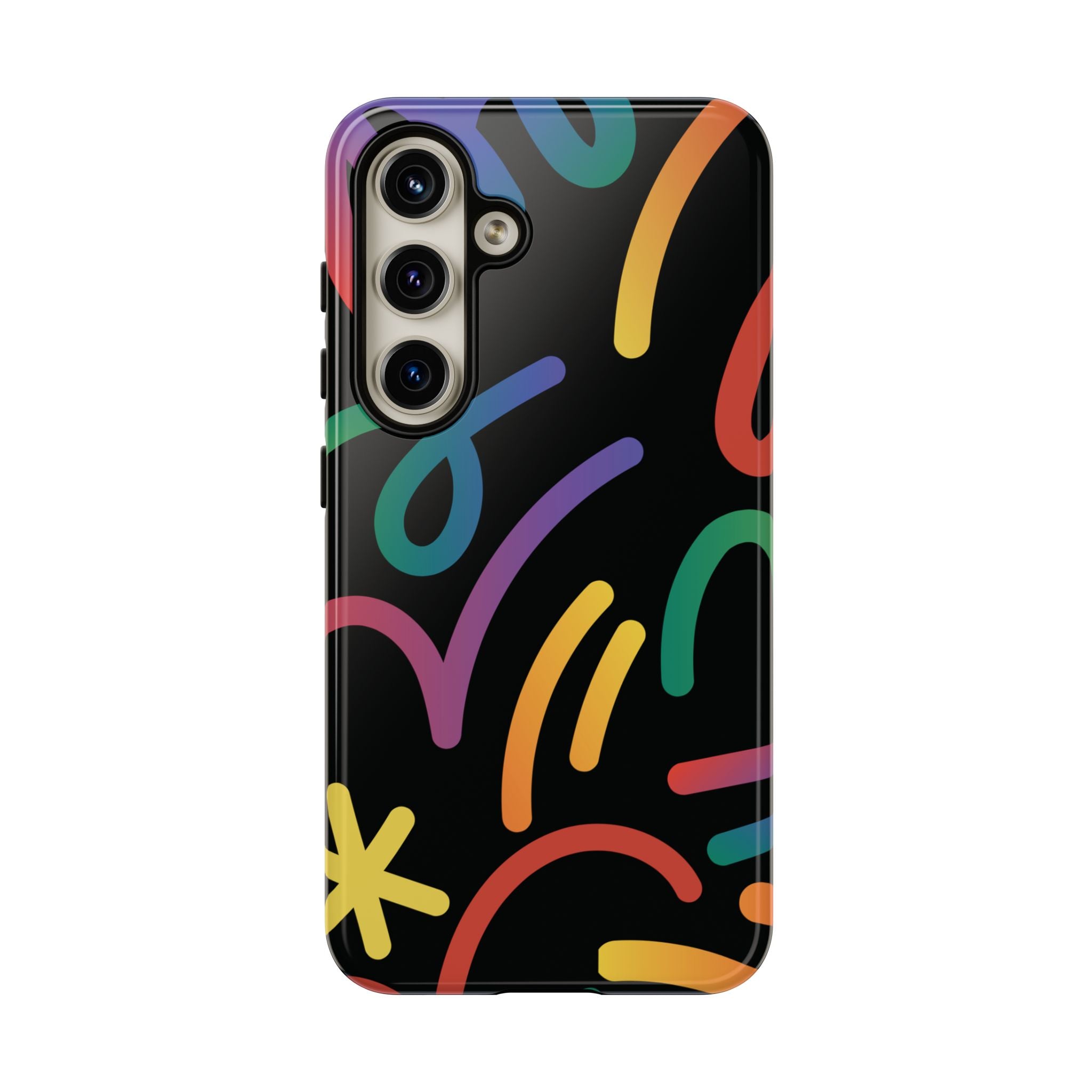 Colorful Doodle Tough Phone Case — Black Background Protective Cover