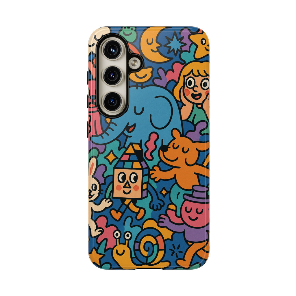 Colorful Doodle Phone Case — Cute Cartoon Animals & Characters