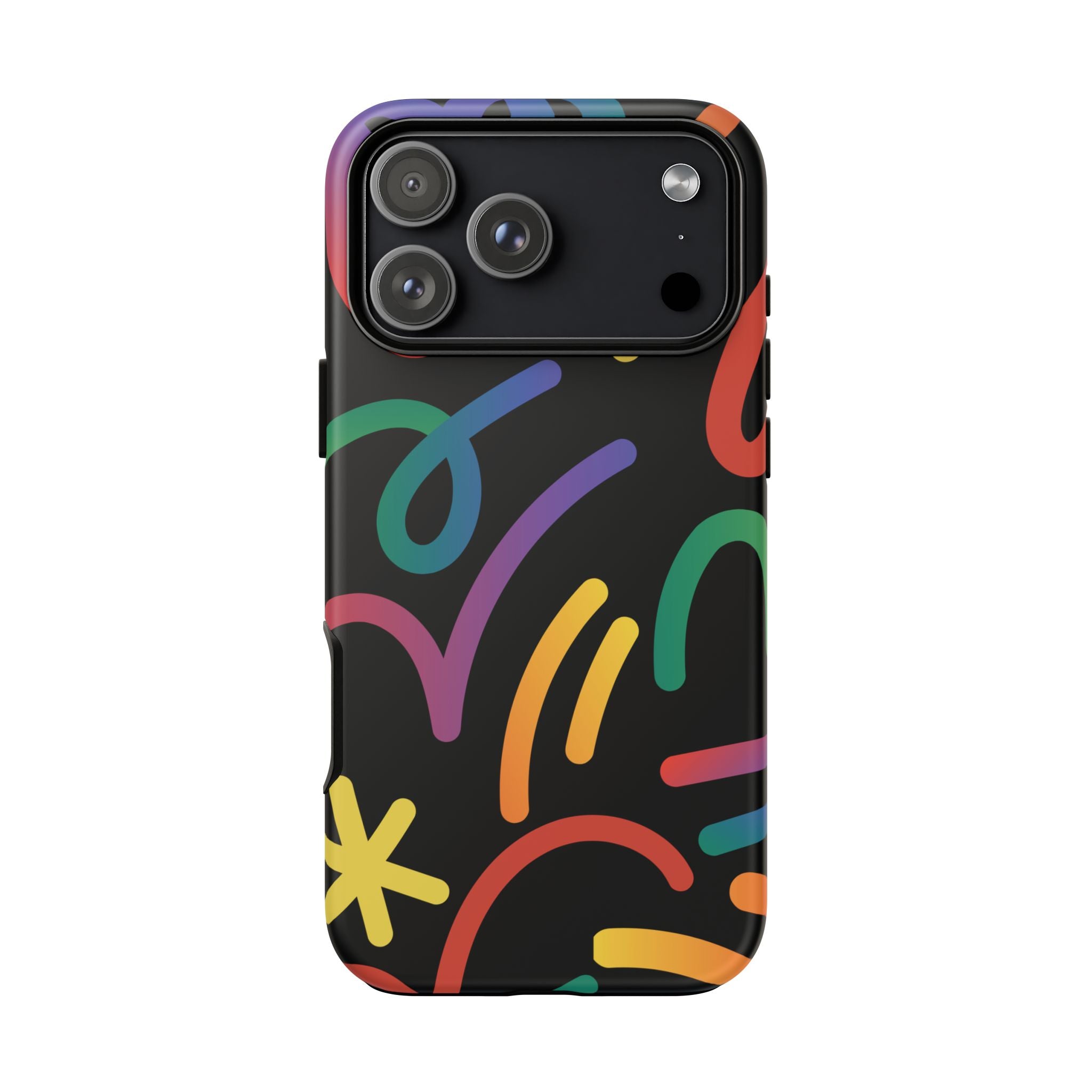 Colorful Doodle Tough Phone Case — Black Background Protective Cover