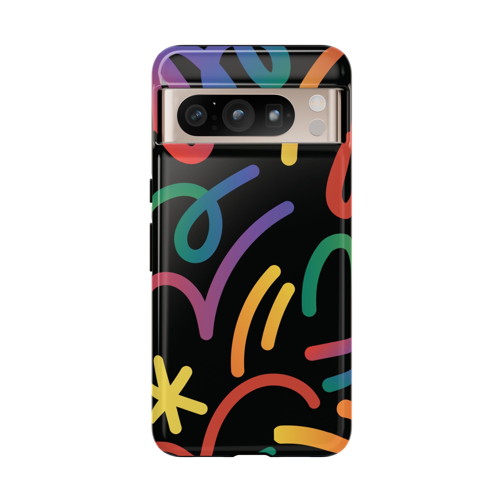 Colorful Doodle Tough Phone Case — Black Background Protective Cover