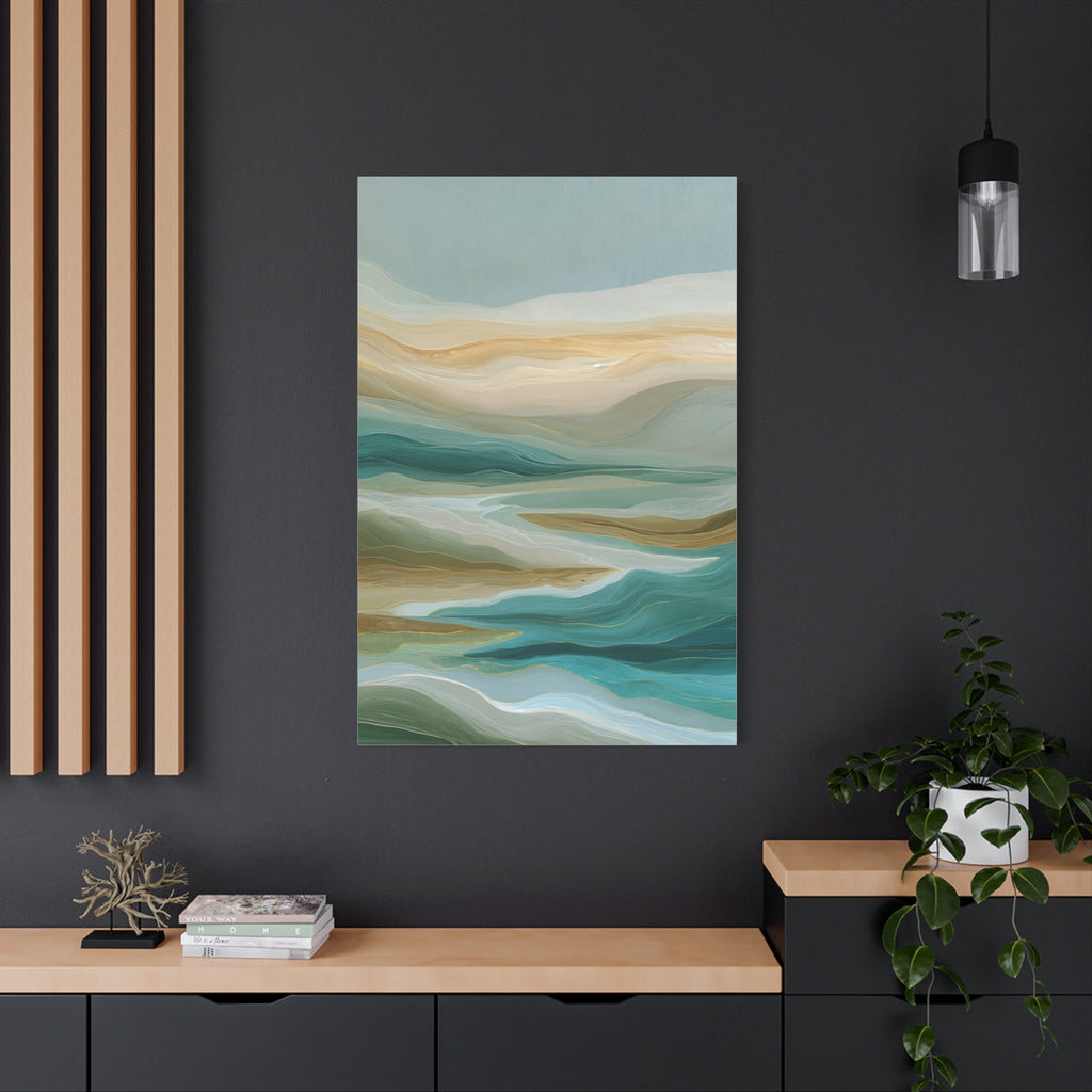 Coastal Abstract Matte Canvas Print — Teal & Sand Stretched Wall Art