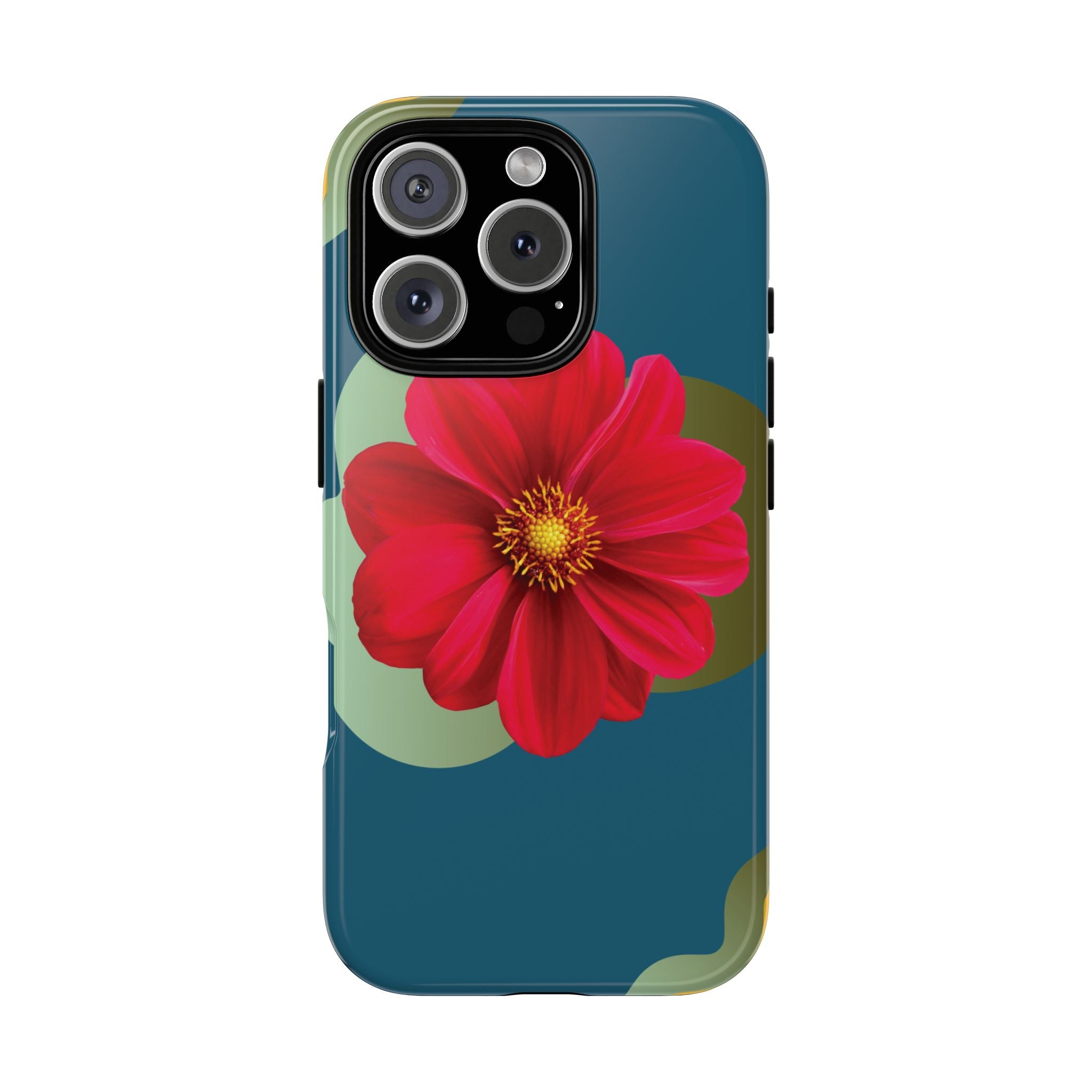 Floral Burst Tough Phone Case — Red Flower on Teal Protective Cover