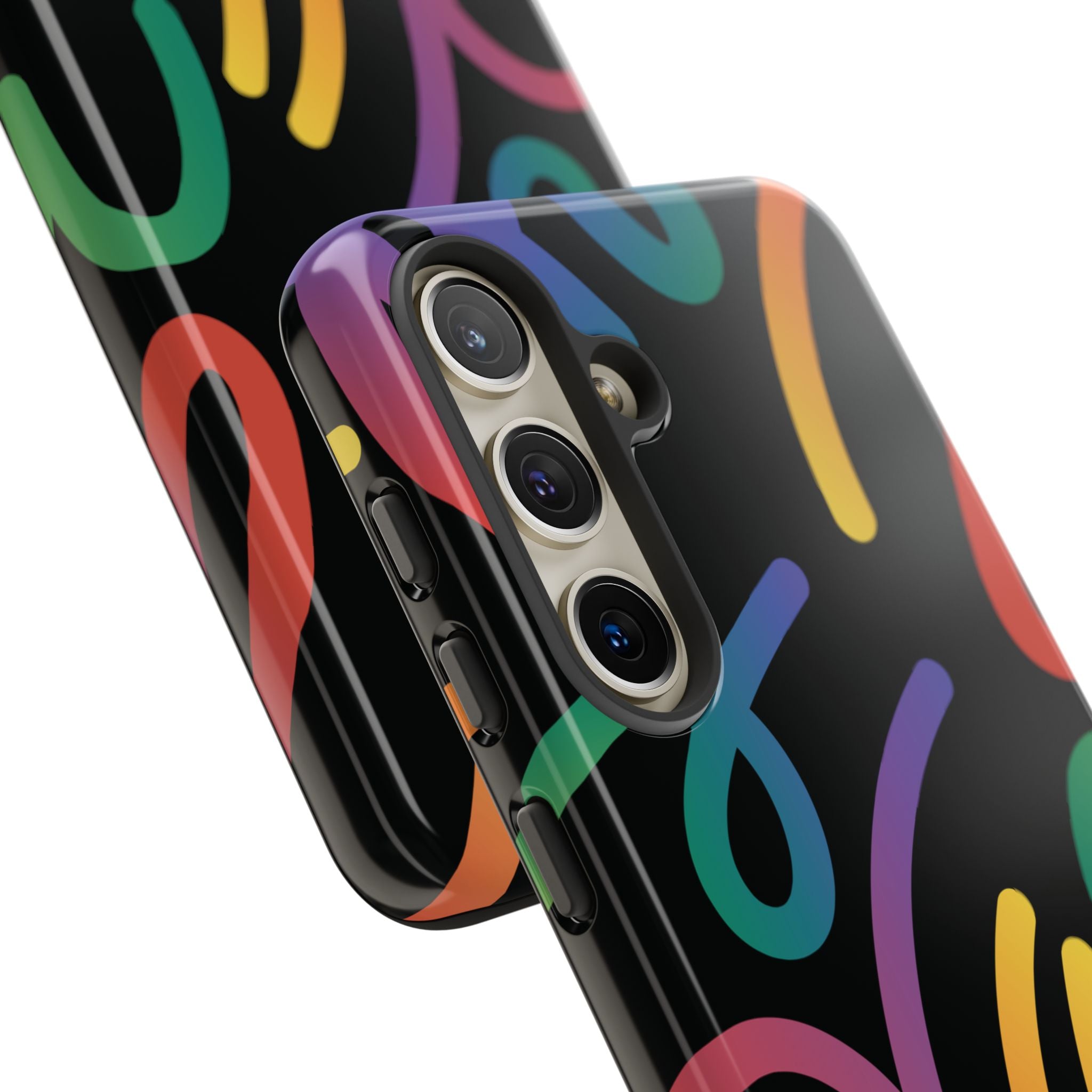 Colorful Doodle Tough Phone Case — Black Background Protective Cover