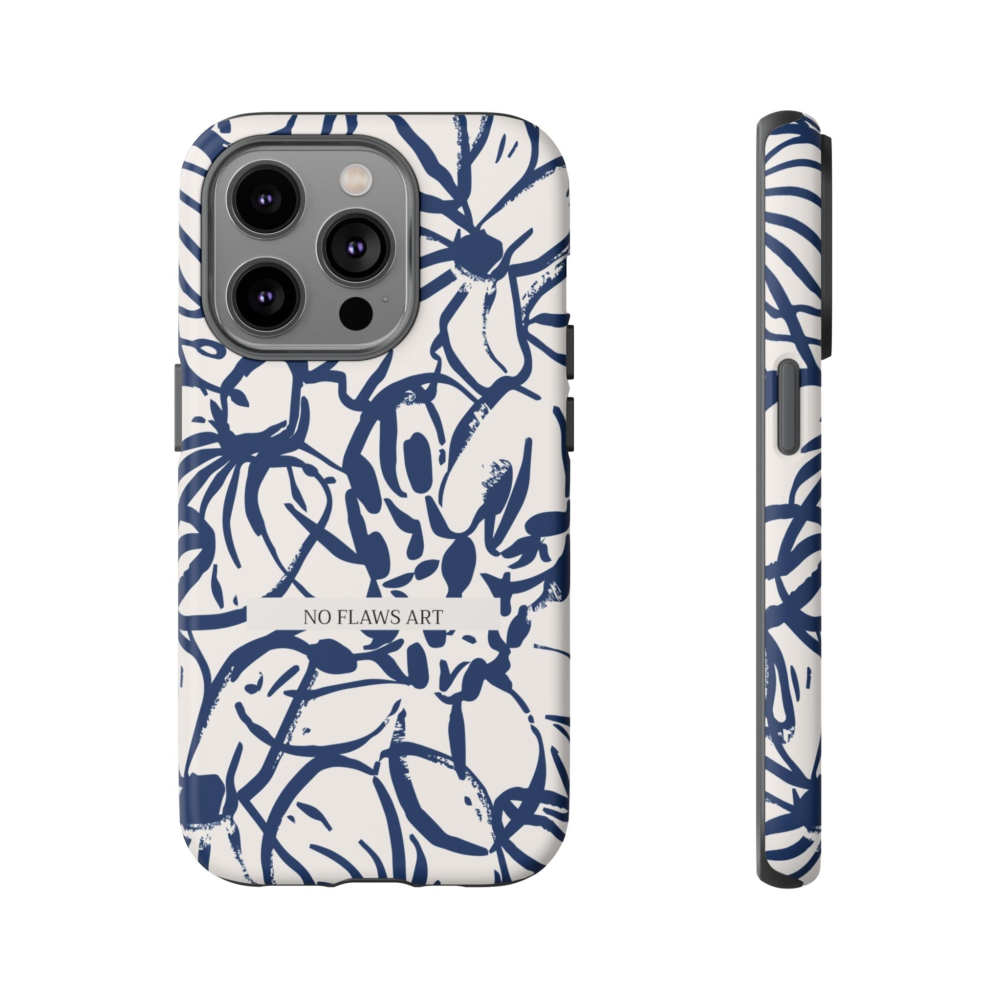 Navy Floral Tough Phone Case — "No Flaws Art" Protective Phone Cover