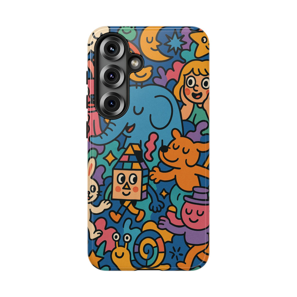 Colorful Doodle Phone Case — Cute Cartoon Animals & Characters
