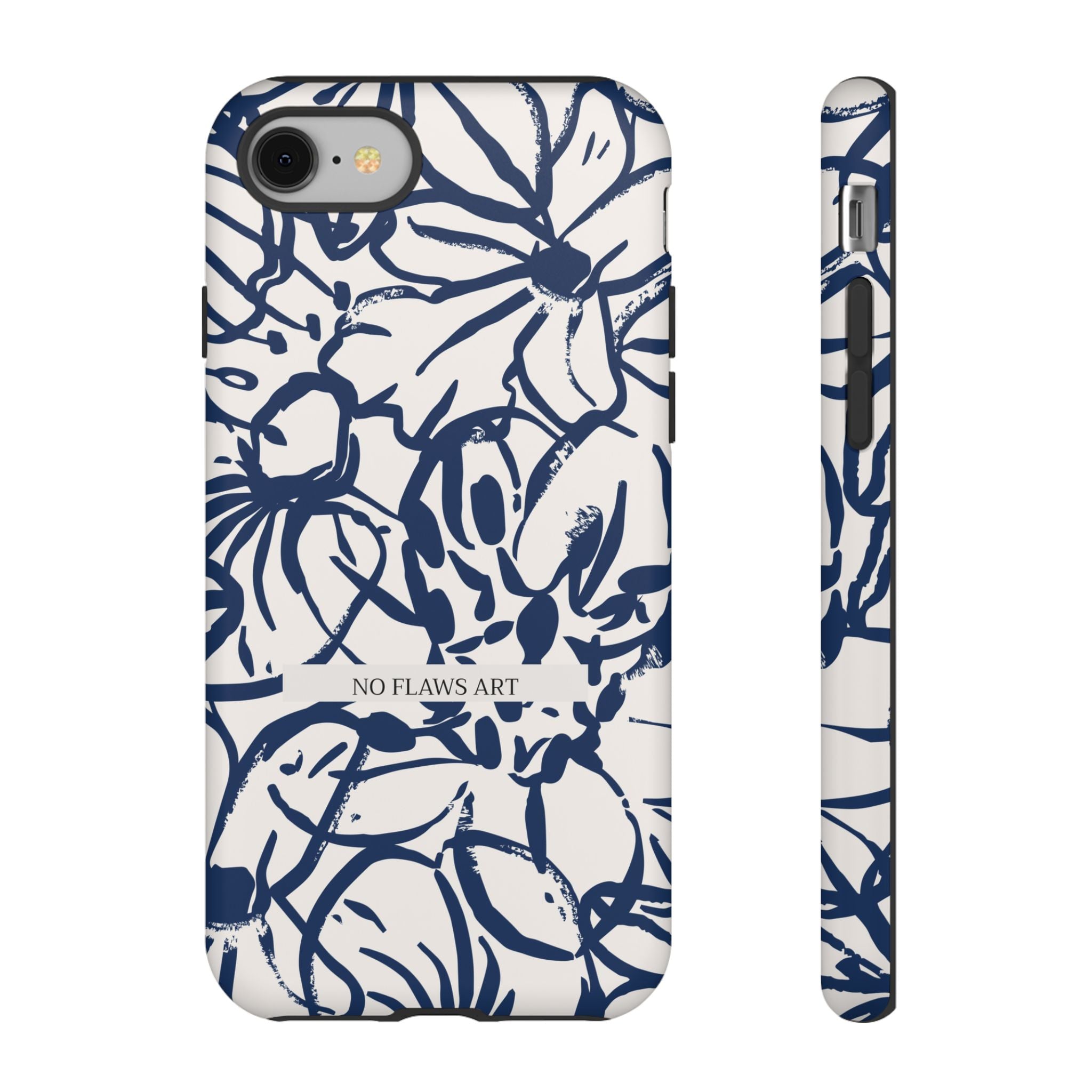 Navy Floral Tough Phone Case — "No Flaws Art" Protective Phone Cover