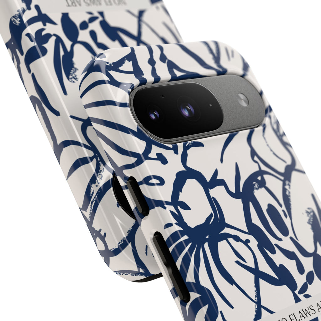 Navy Floral Tough Phone Case — "No Flaws Art" Protective Phone Cover