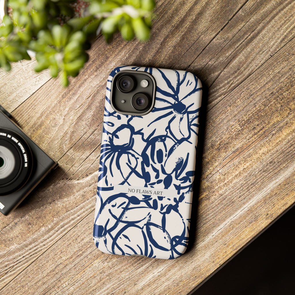 Navy Floral Tough Phone Case — "No Flaws Art" Protective Phone Cover