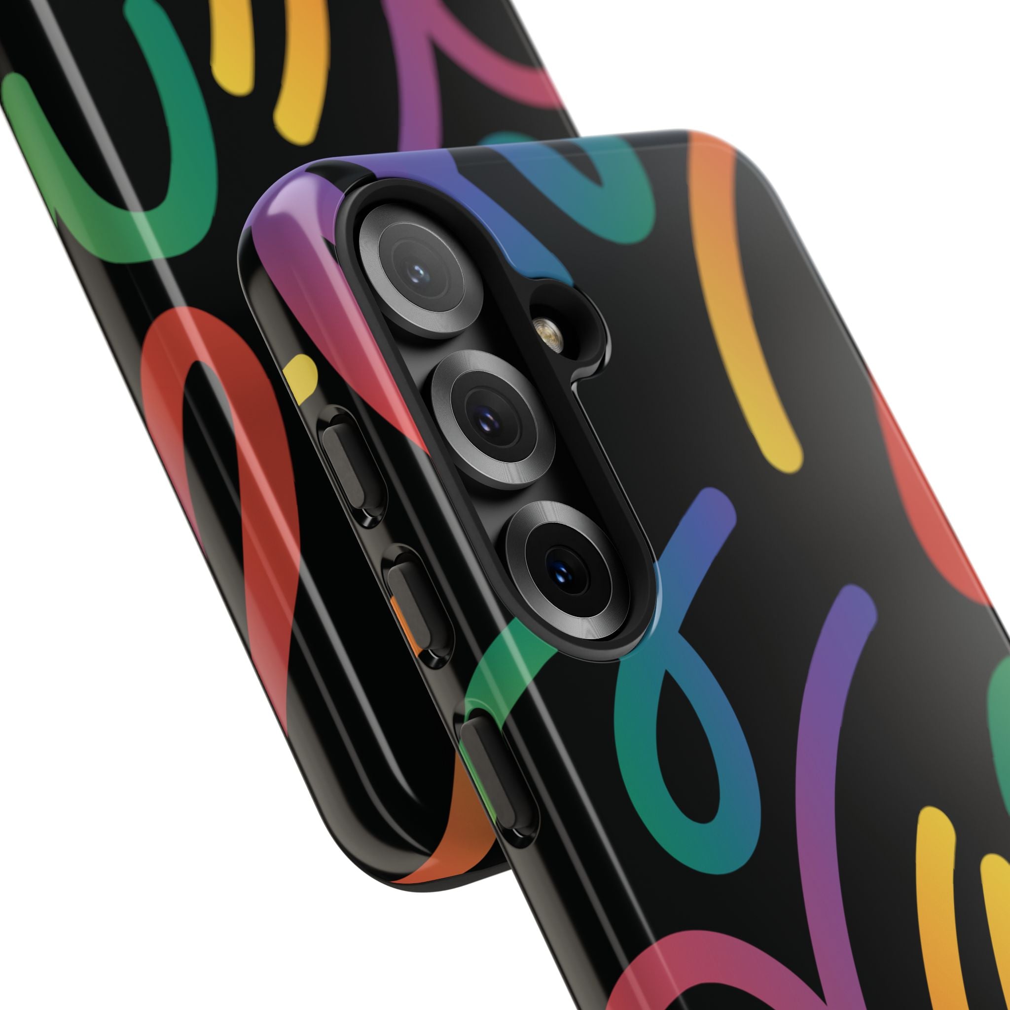 Colorful Doodle Tough Phone Case — Black Background Protective Cover
