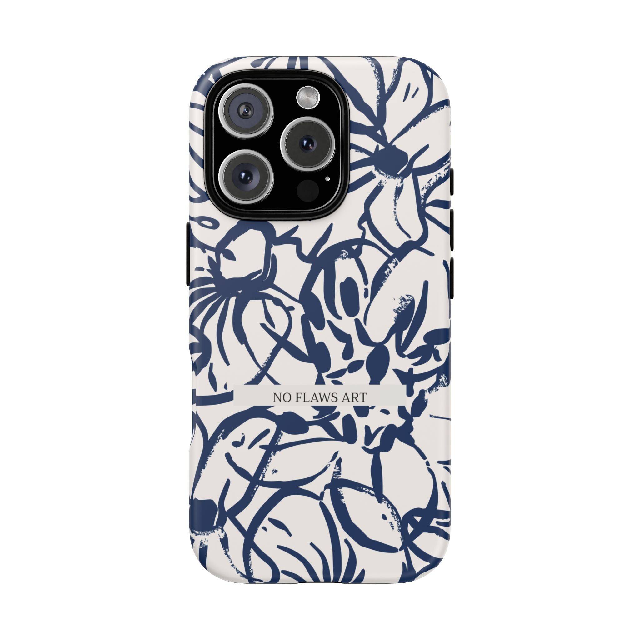Navy Floral Tough Phone Case — "No Flaws Art" Protective Phone Cover