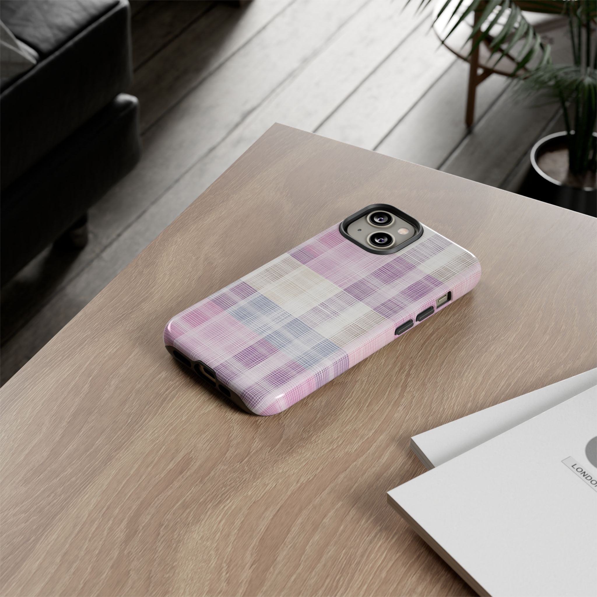 Pink Plaid Phone Case, Trendy Accessories, Birthday, Everyday Use, Tough Cases
