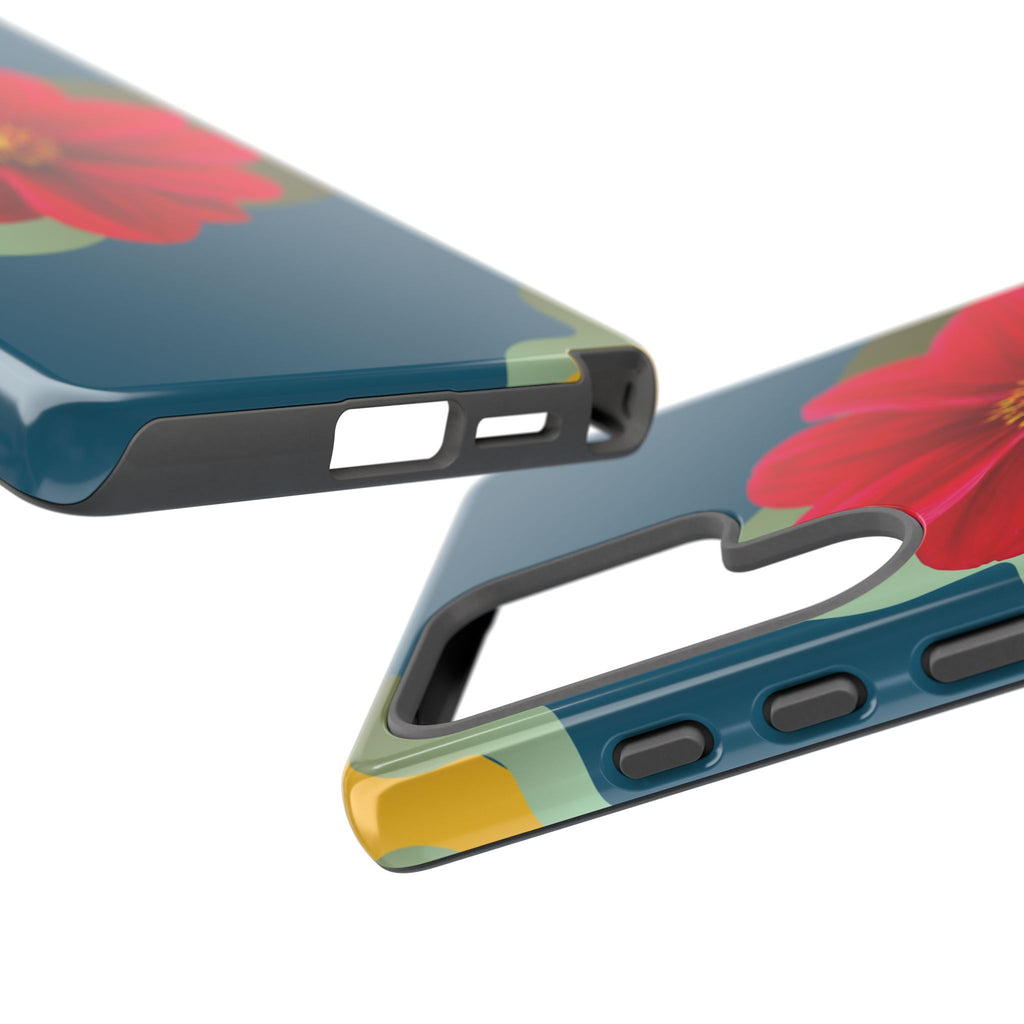Floral Burst Tough Phone Case — Red Flower on Teal Protective Cover
