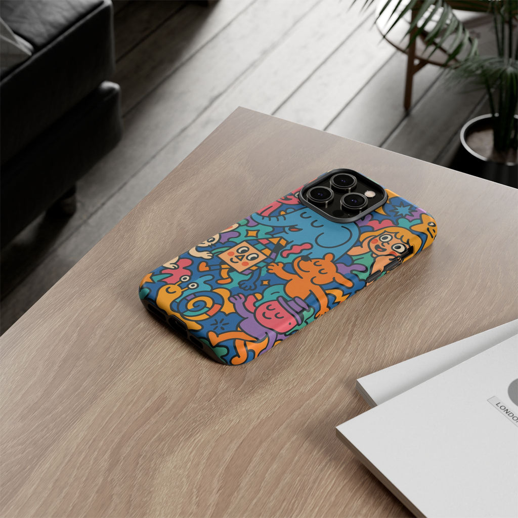 Colorful Doodle Phone Case — Cute Cartoon Animals & Characters