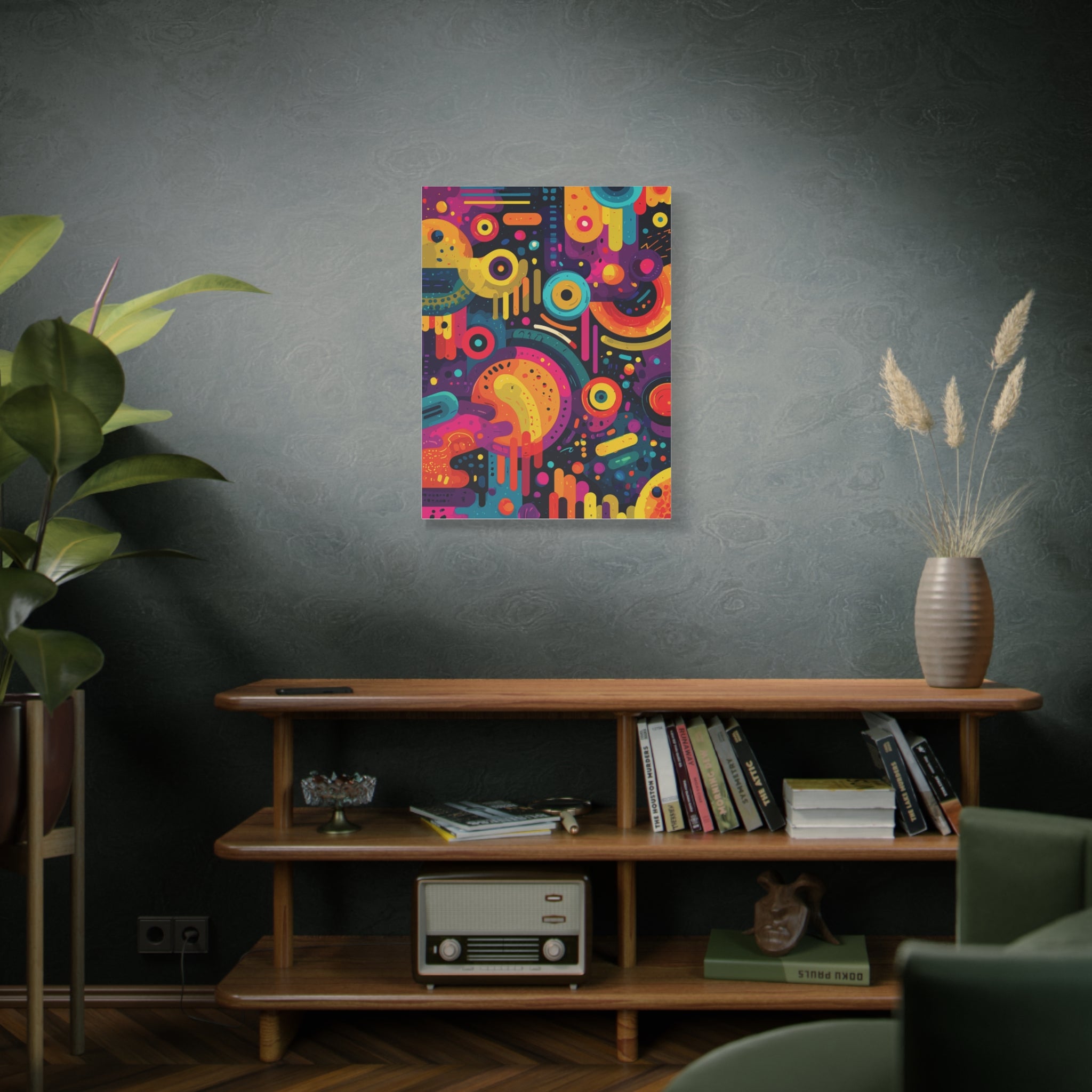 Abstract Neon Shapes Matte Canvas Print — Colorful Geometric Wall Art