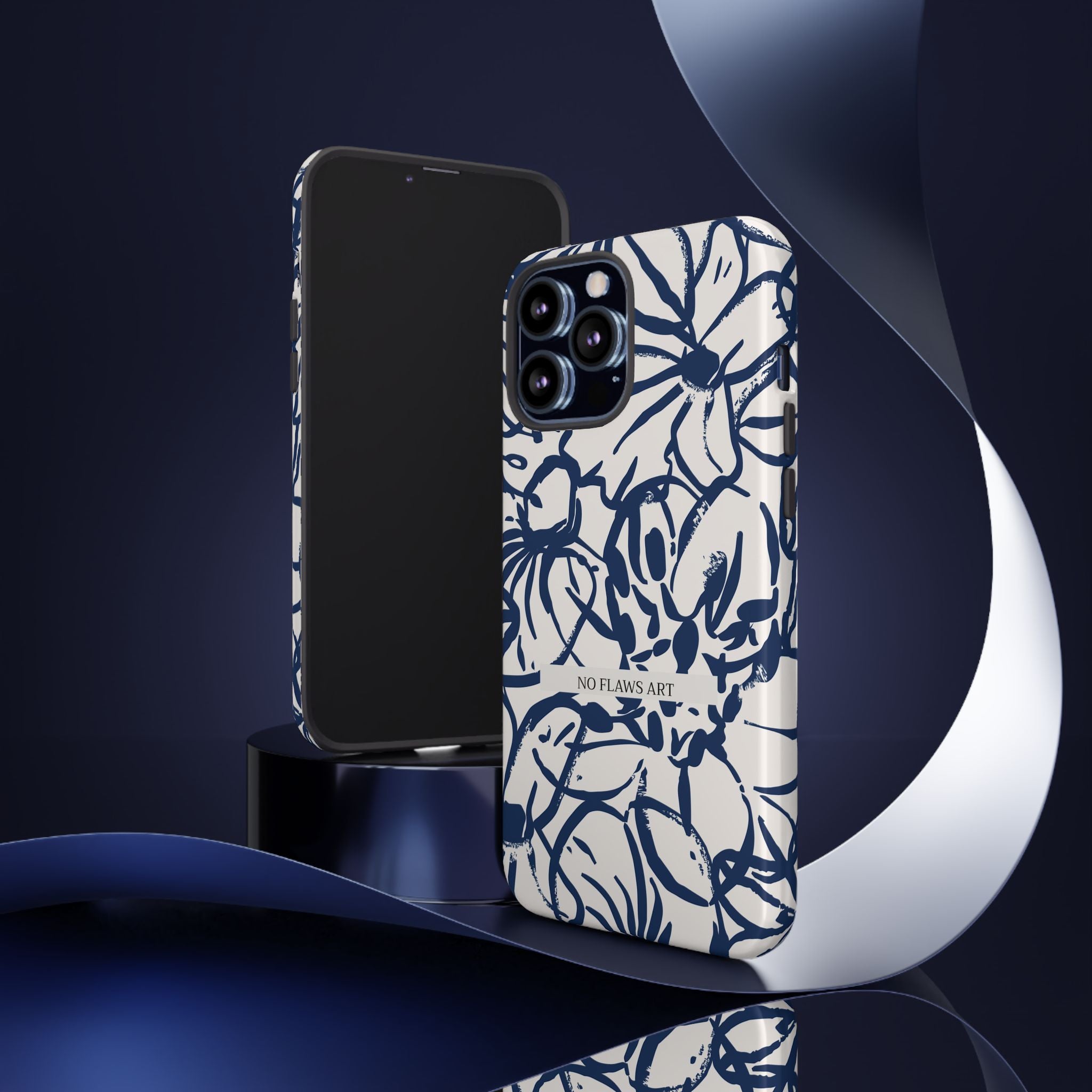 Navy Floral Tough Phone Case — "No Flaws Art" Protective Phone Cover
