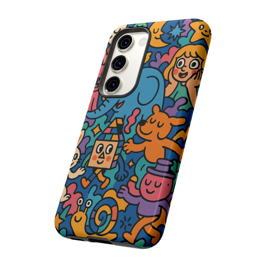 Colorful Doodle Phone Case — Cute Cartoon Animals & Characters