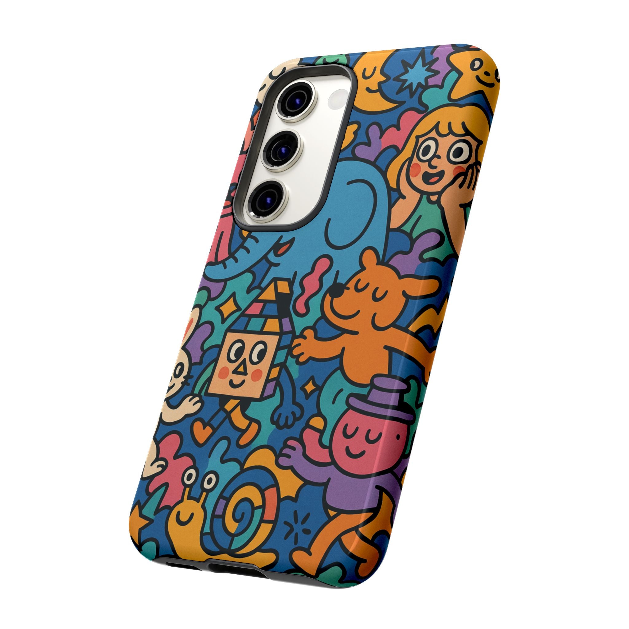 Colorful Doodle Phone Case — Cute Cartoon Animals & Characters