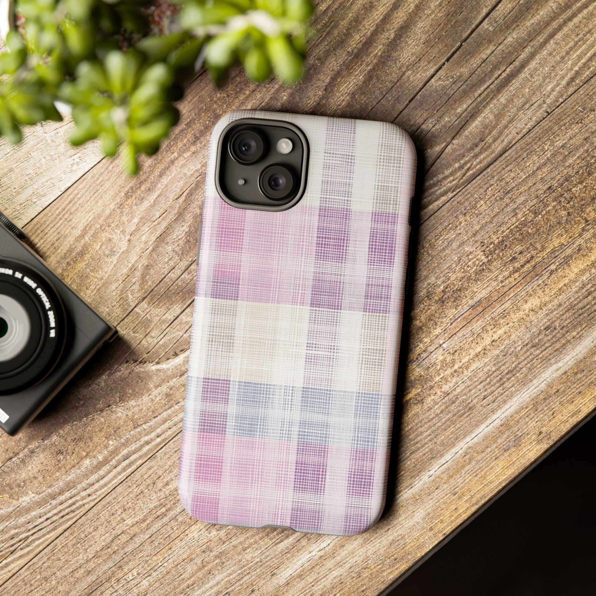 Pink Plaid Phone Case, Trendy Accessories, Birthday, Everyday Use, Tough Cases