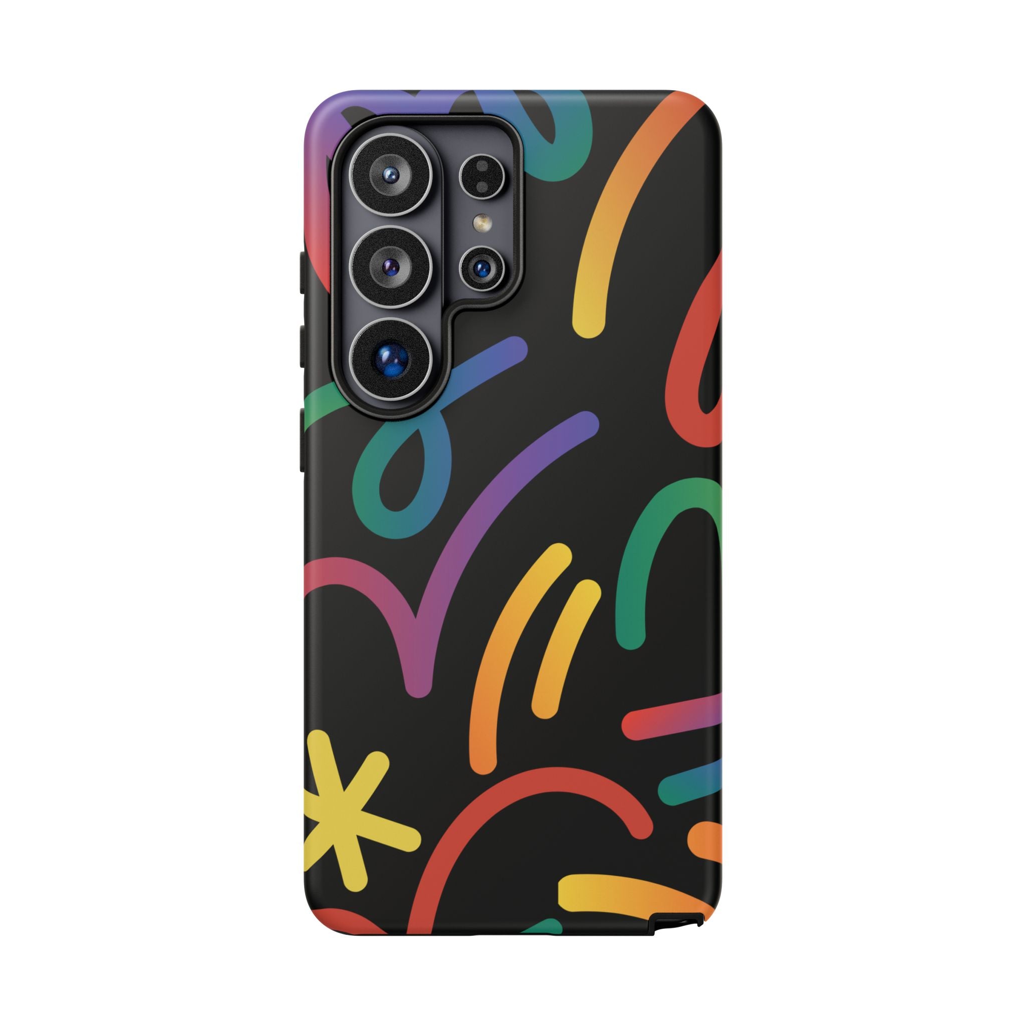 Colorful Doodle Tough Phone Case — Black Background Protective Cover