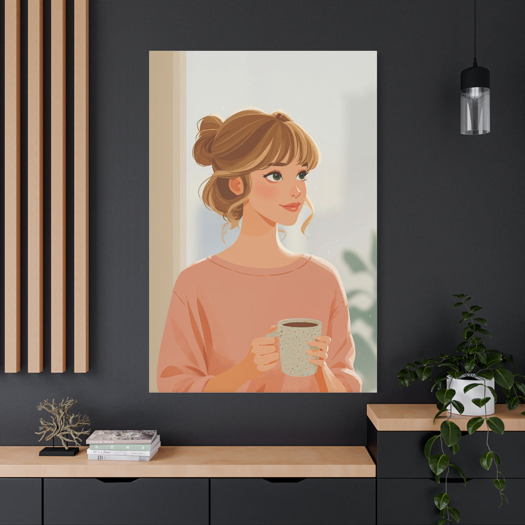 Portrait Canvas Print — Charming Woman Illustration Matte Stretched Wall Art