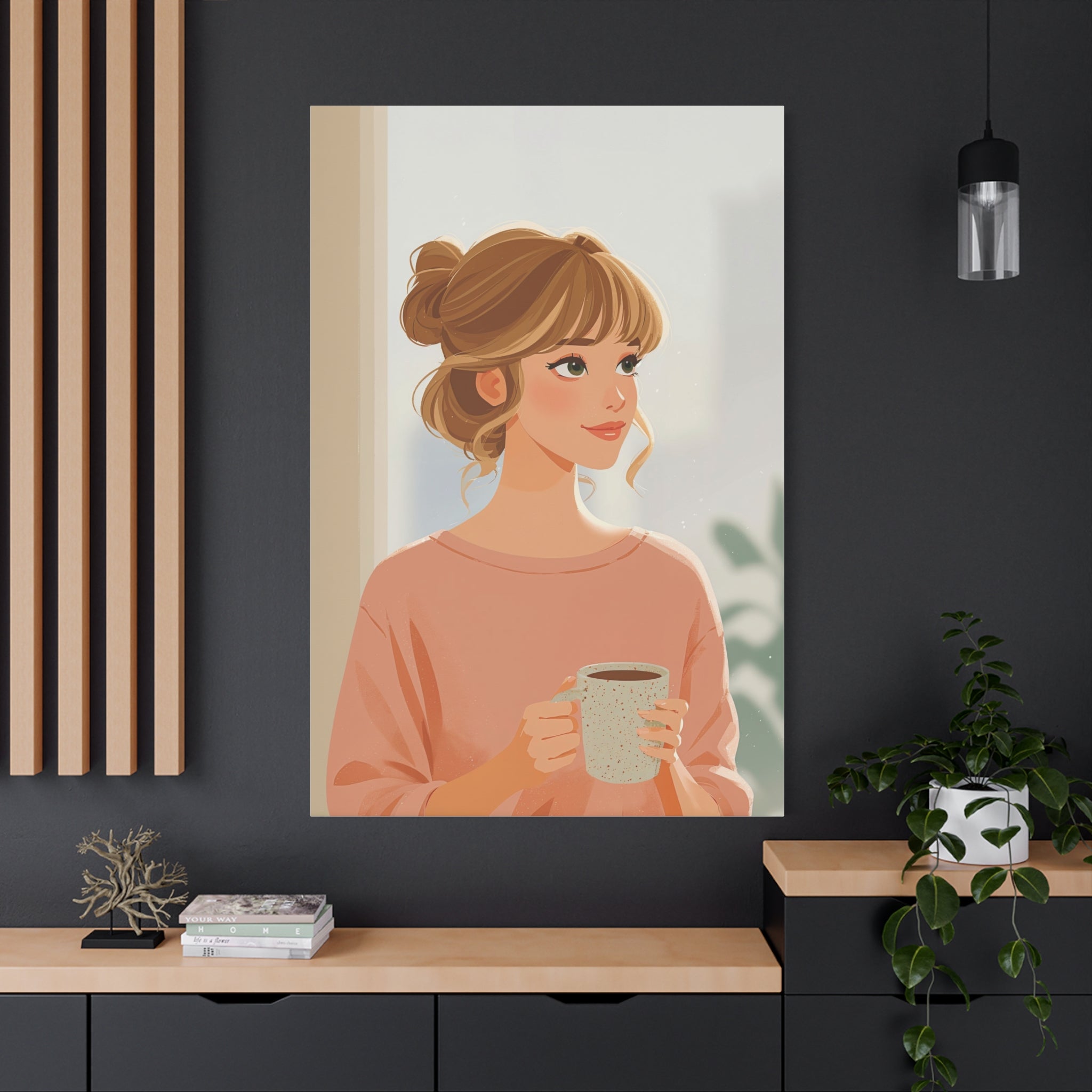 Portrait Canvas Print — Charming Woman Illustration Matte Stretched Wall Art