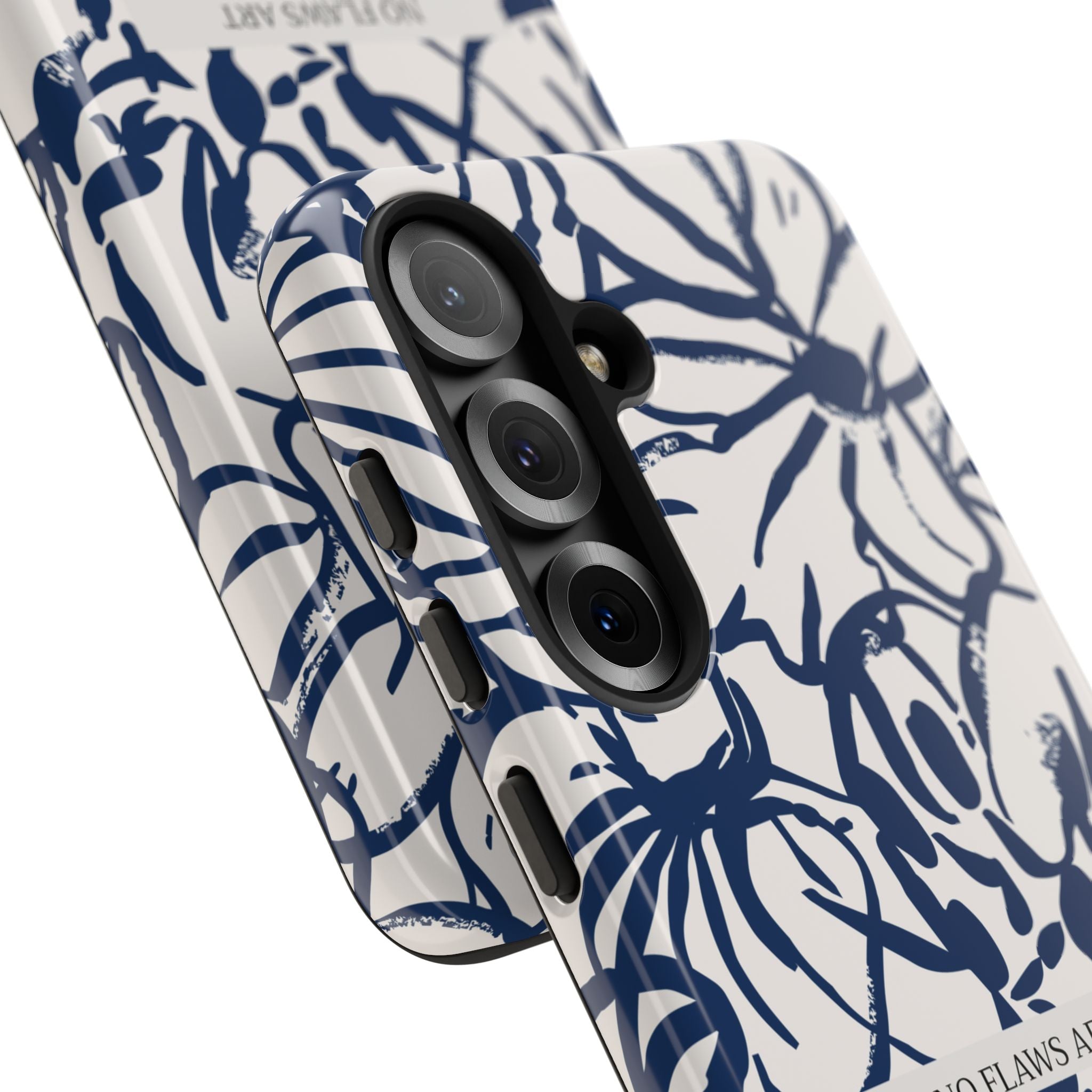 Navy Floral Tough Phone Case — "No Flaws Art" Protective Phone Cover