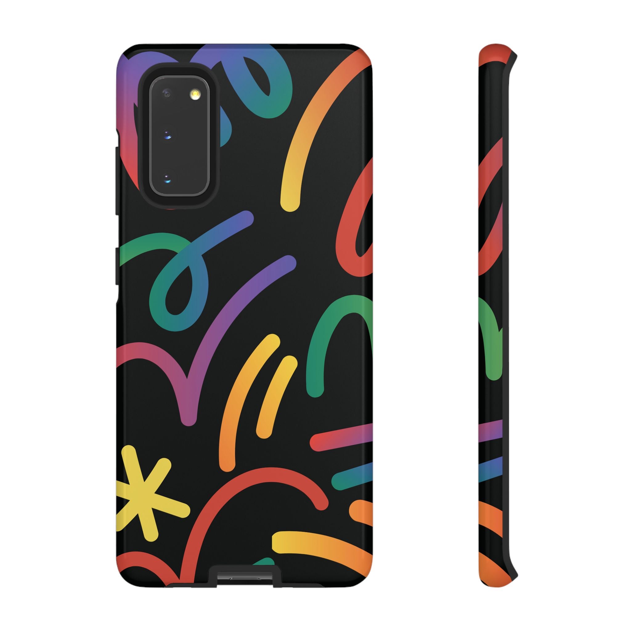 Colorful Doodle Tough Phone Case — Black Background Protective Cover