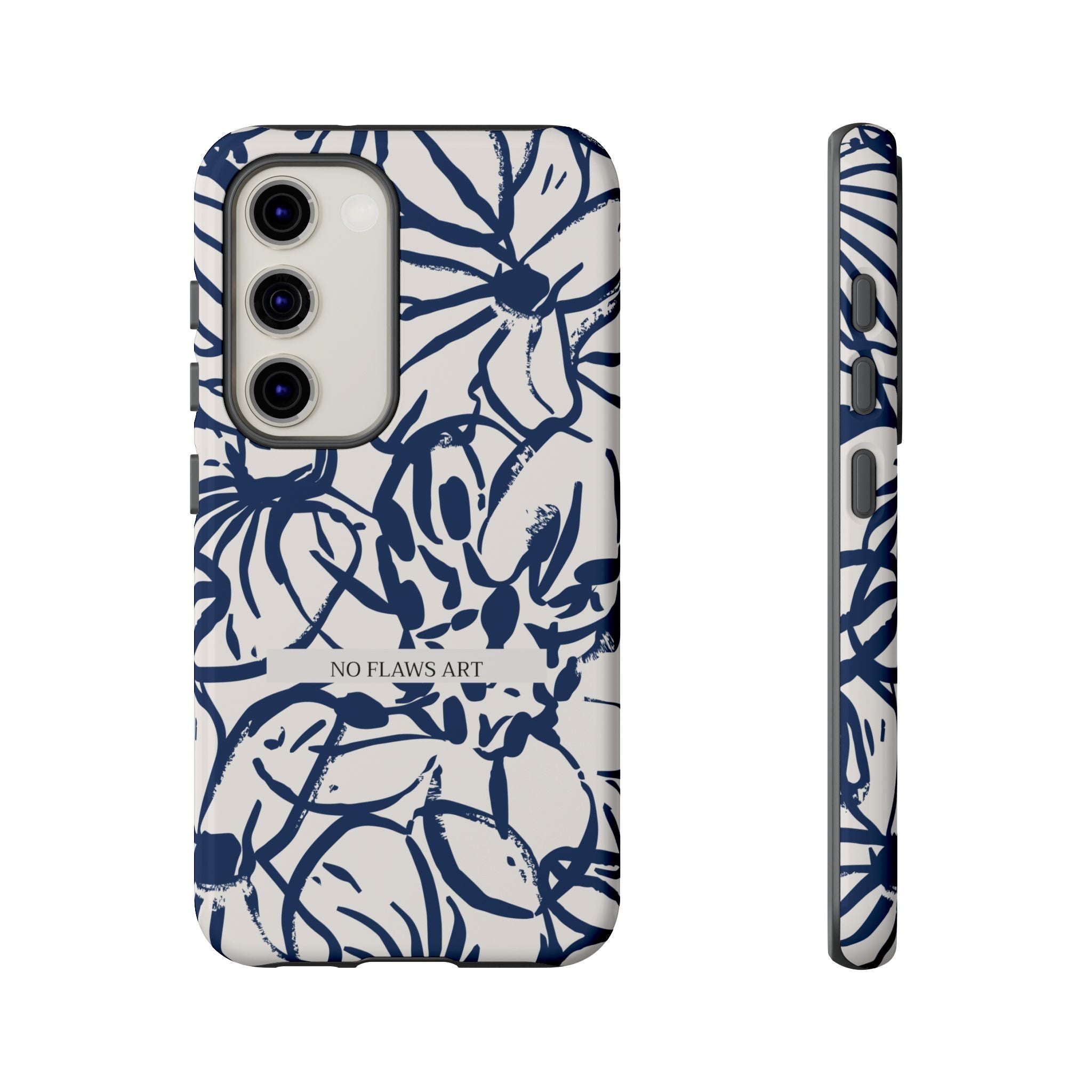 Navy Floral Tough Phone Case — "No Flaws Art" Protective Phone Cover
