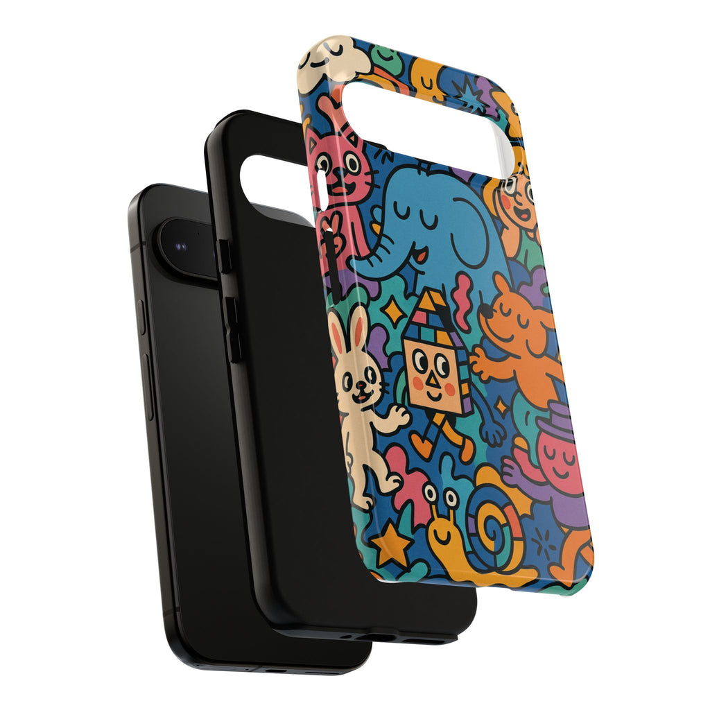 Colorful Doodle Phone Case — Cute Cartoon Animals & Characters