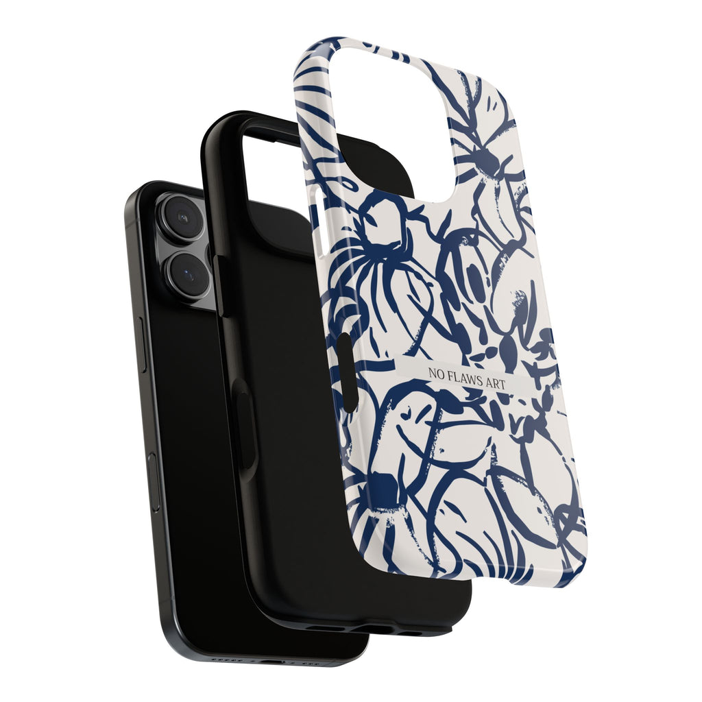 Navy Floral Tough Phone Case — "No Flaws Art" Protective Phone Cover