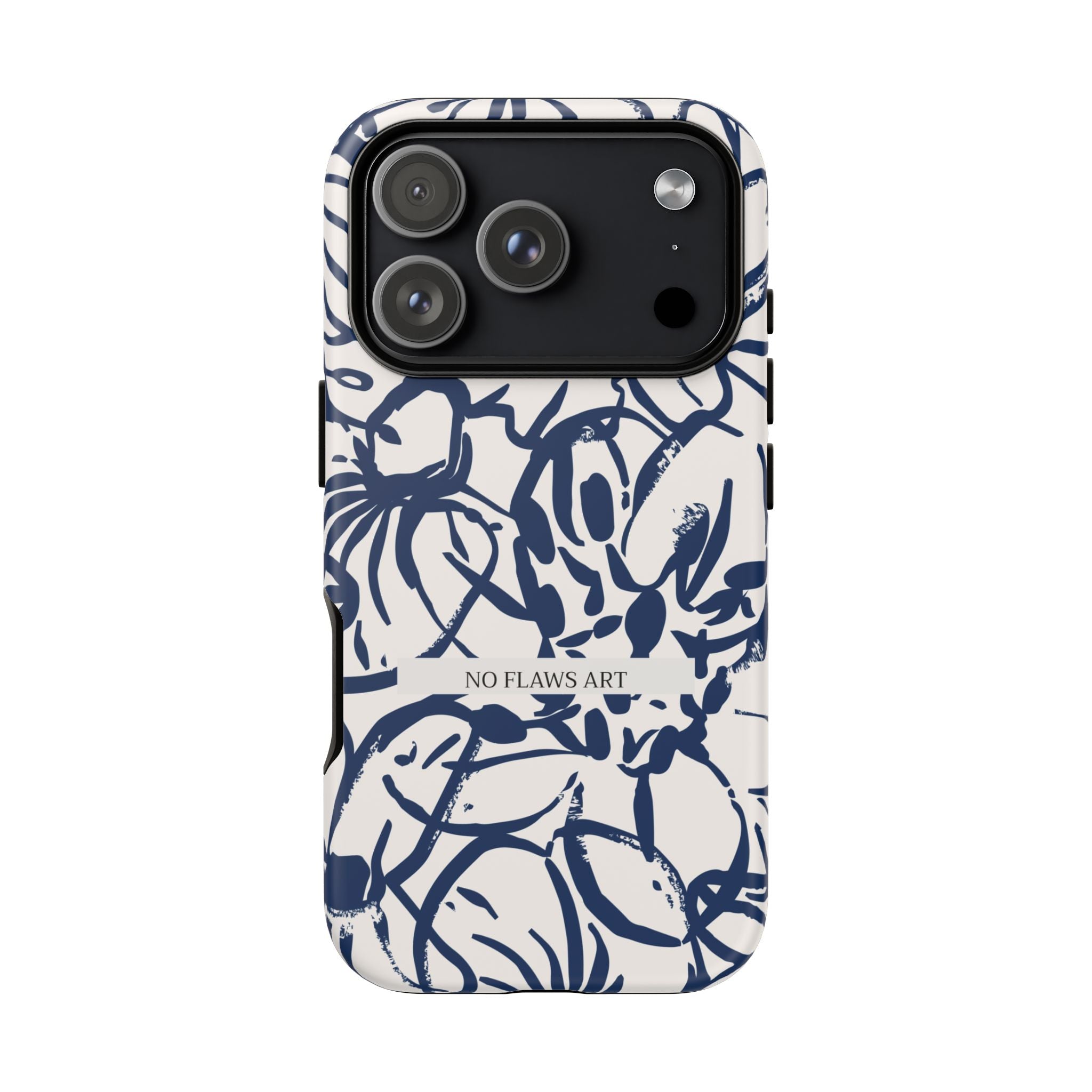 Navy Floral Tough Phone Case — "No Flaws Art" Protective Phone Cover