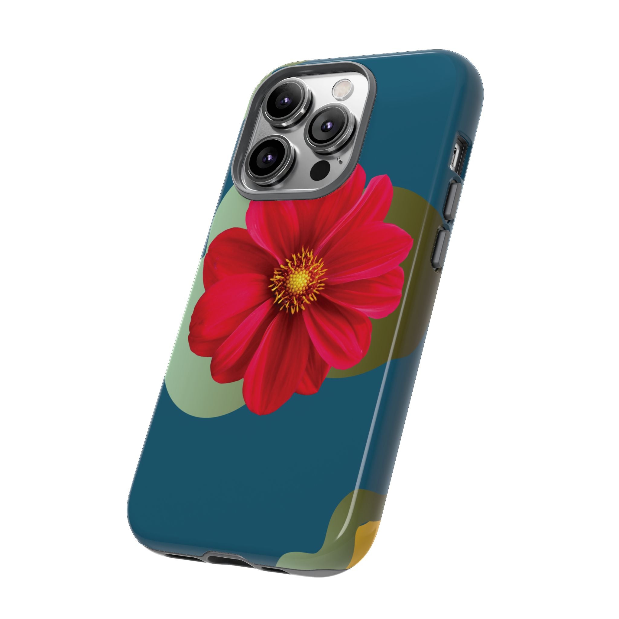 Floral Burst Tough Phone Case — Red Flower on Teal Protective Cover