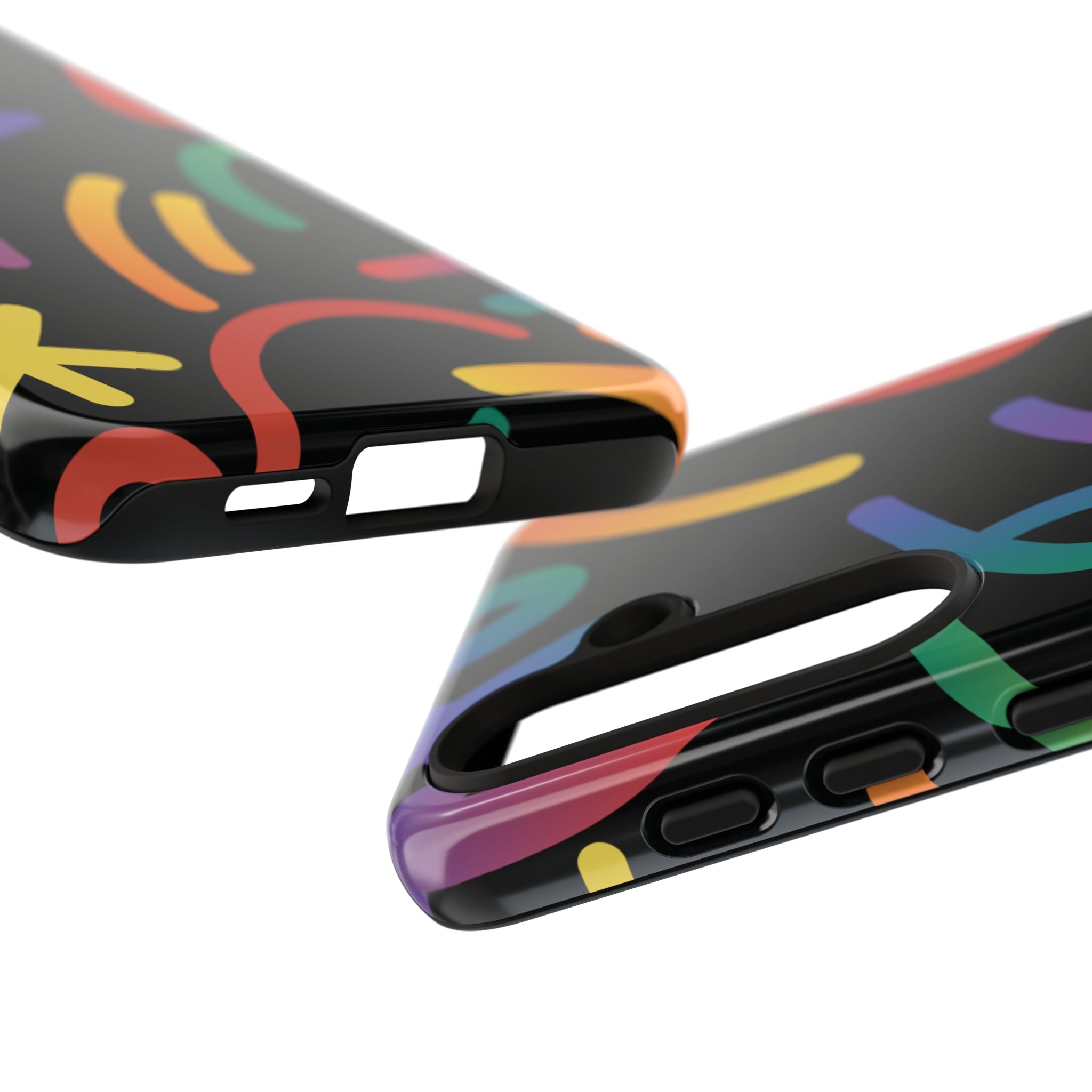 Colorful Doodle Tough Phone Case — Black Background Protective Cover