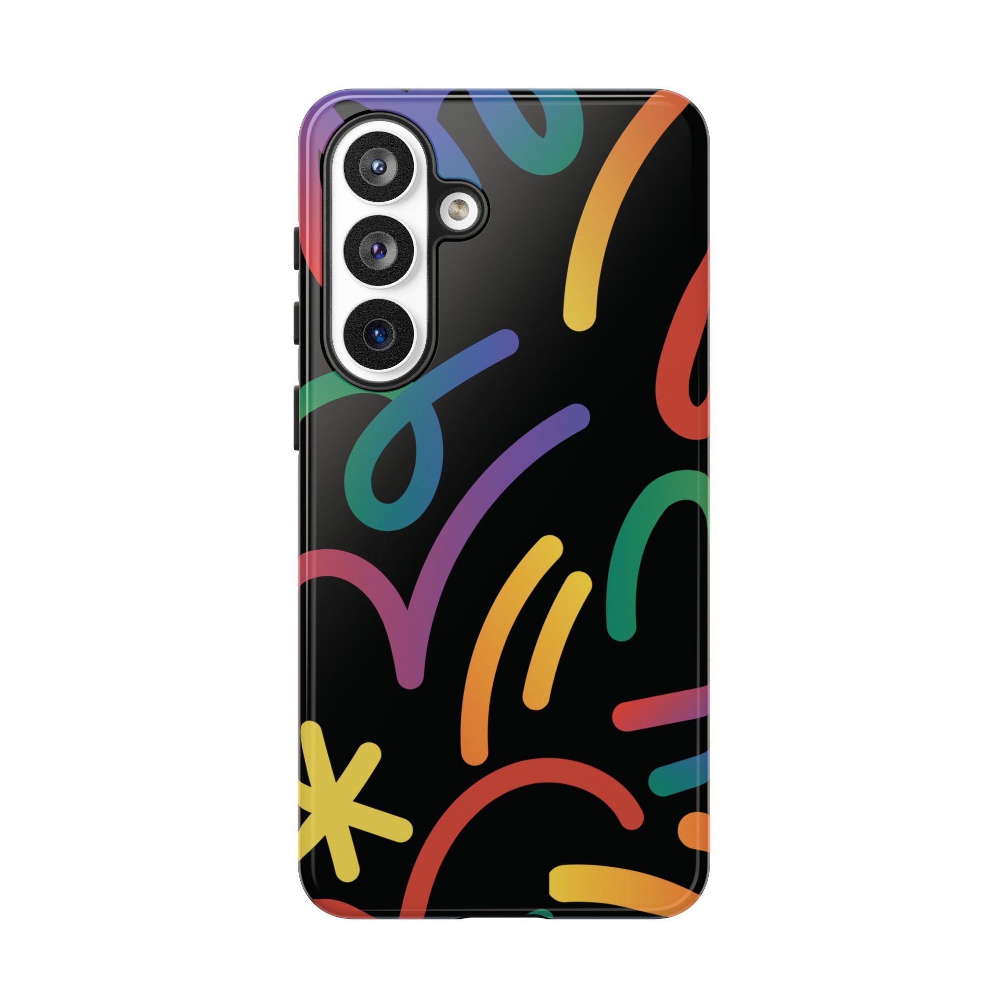 Colorful Doodle Tough Phone Case — Black Background Protective Cover