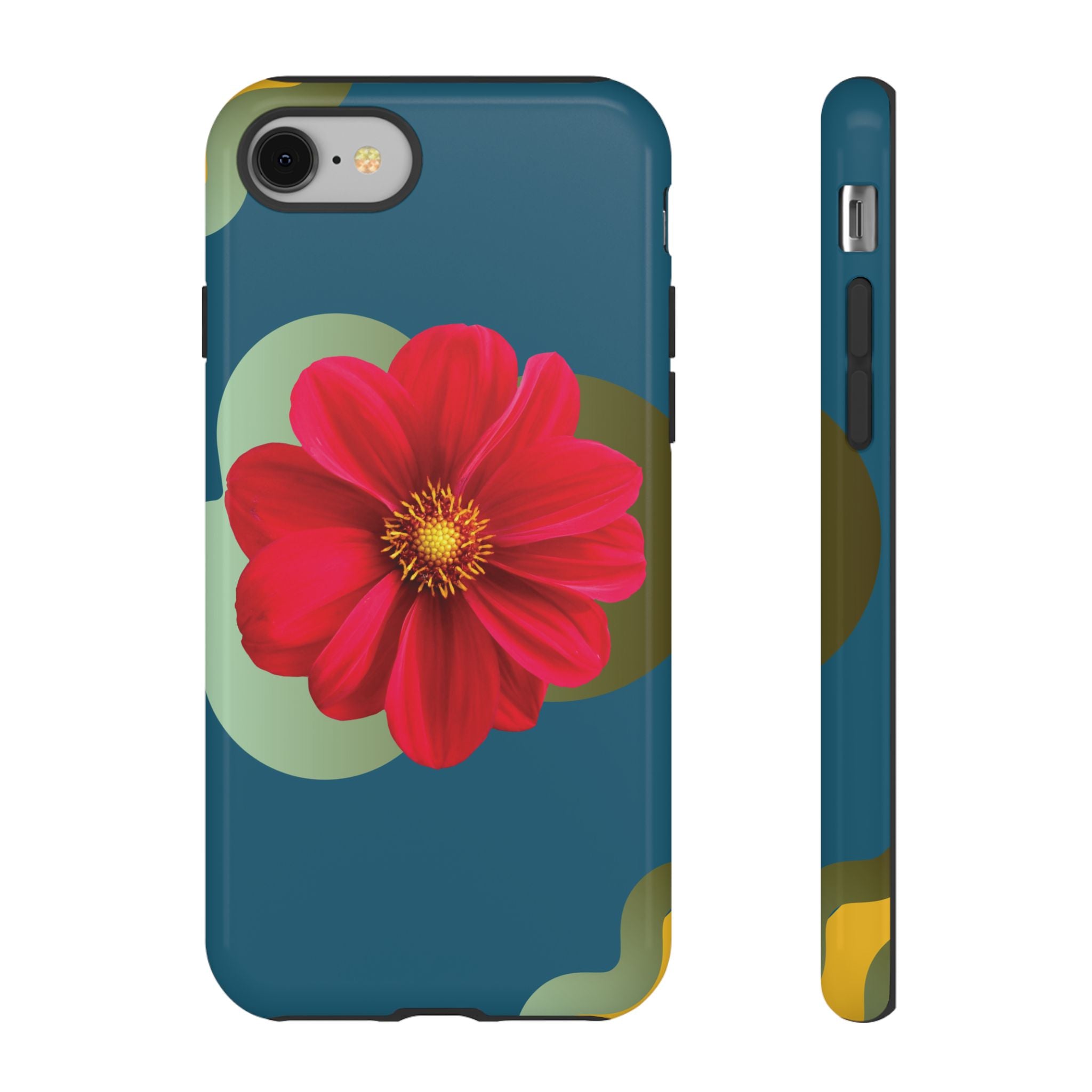 Floral Burst Tough Phone Case — Red Flower on Teal Protective Cover