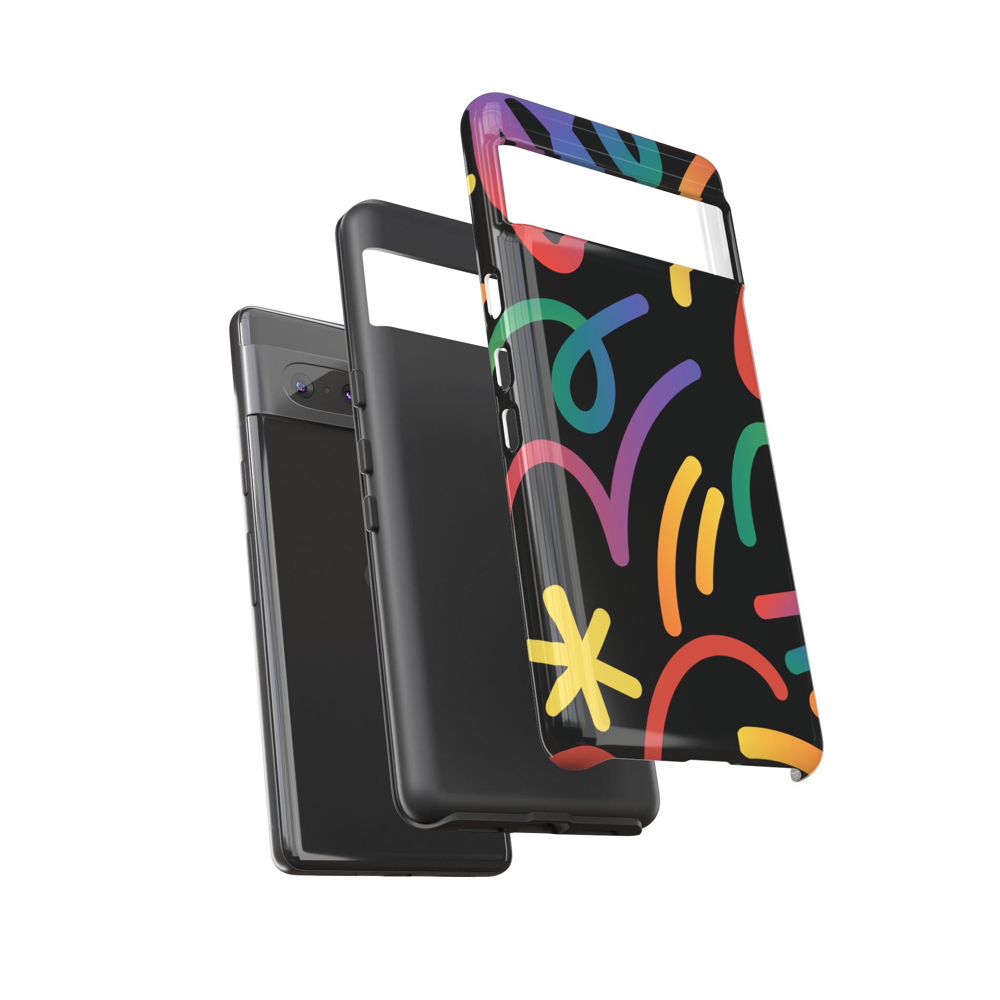 Colorful Doodle Tough Phone Case — Black Background Protective Cover