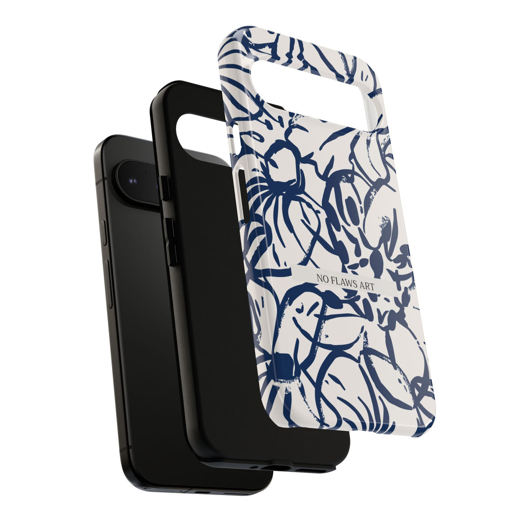 Navy Floral Tough Phone Case — "No Flaws Art" Protective Phone Cover