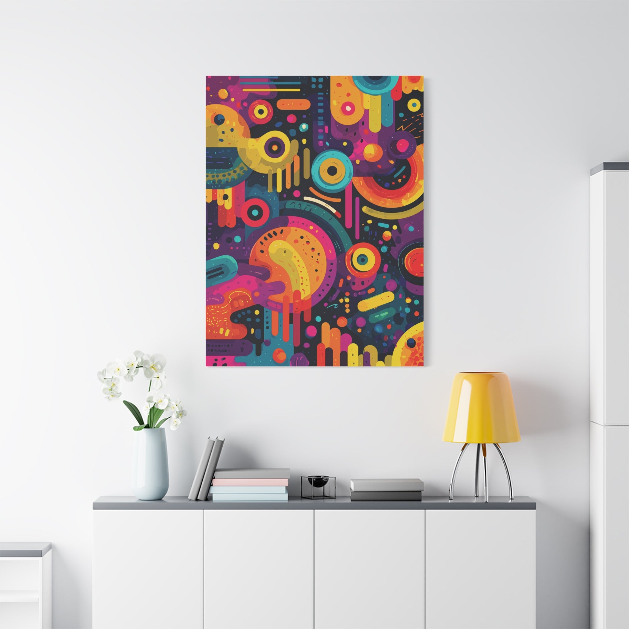 Abstract Neon Shapes Matte Canvas Print — Colorful Geometric Wall Art