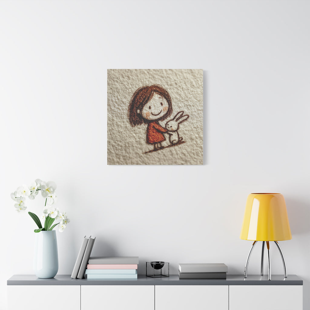 Cute Girl with Bunny Matte Canvas Wall Art – Stretched 1.25"
