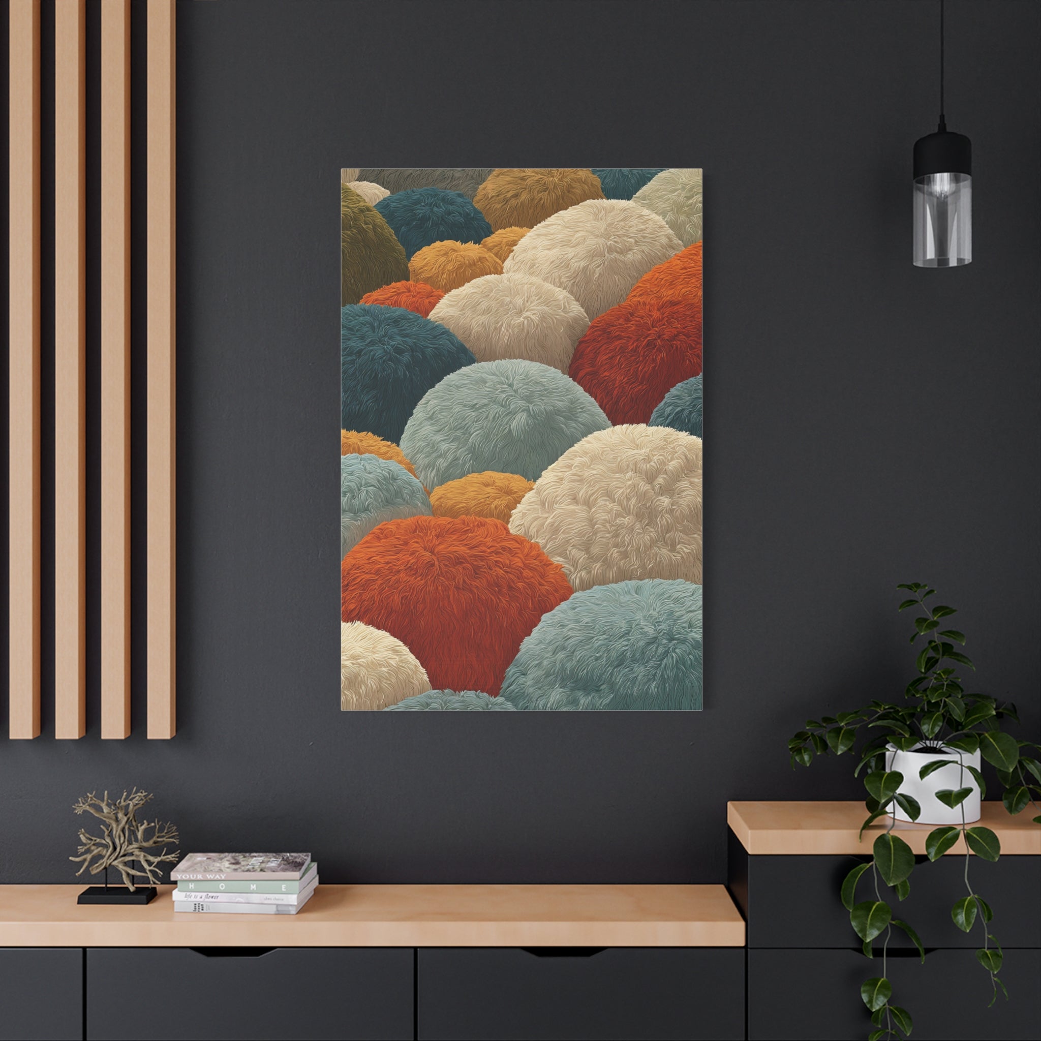 Cozy Pom-Pom Abstract Matte Canvas Art — Textured Colorful Wall Decor