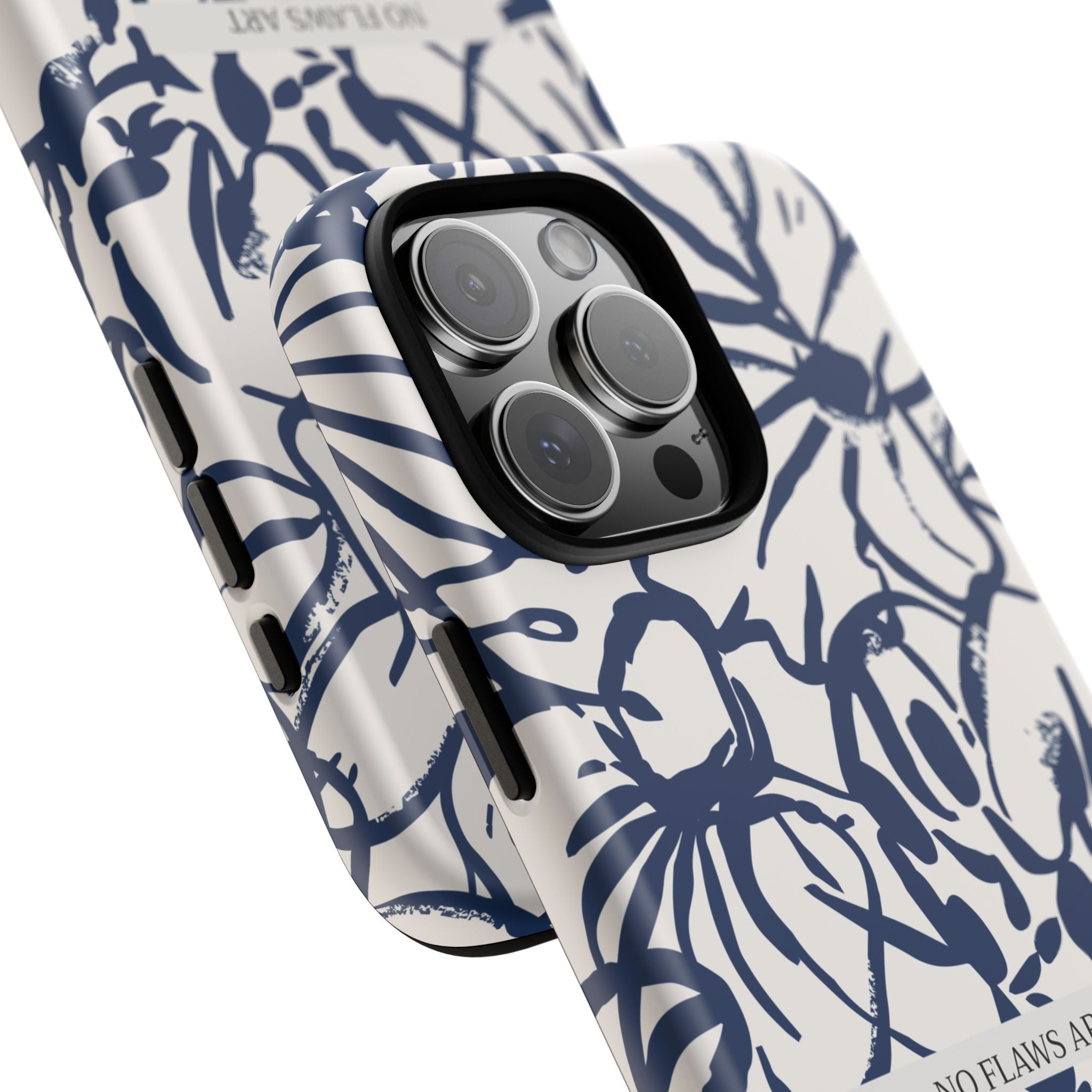 Navy Floral Tough Phone Case — "No Flaws Art" Protective Phone Cover