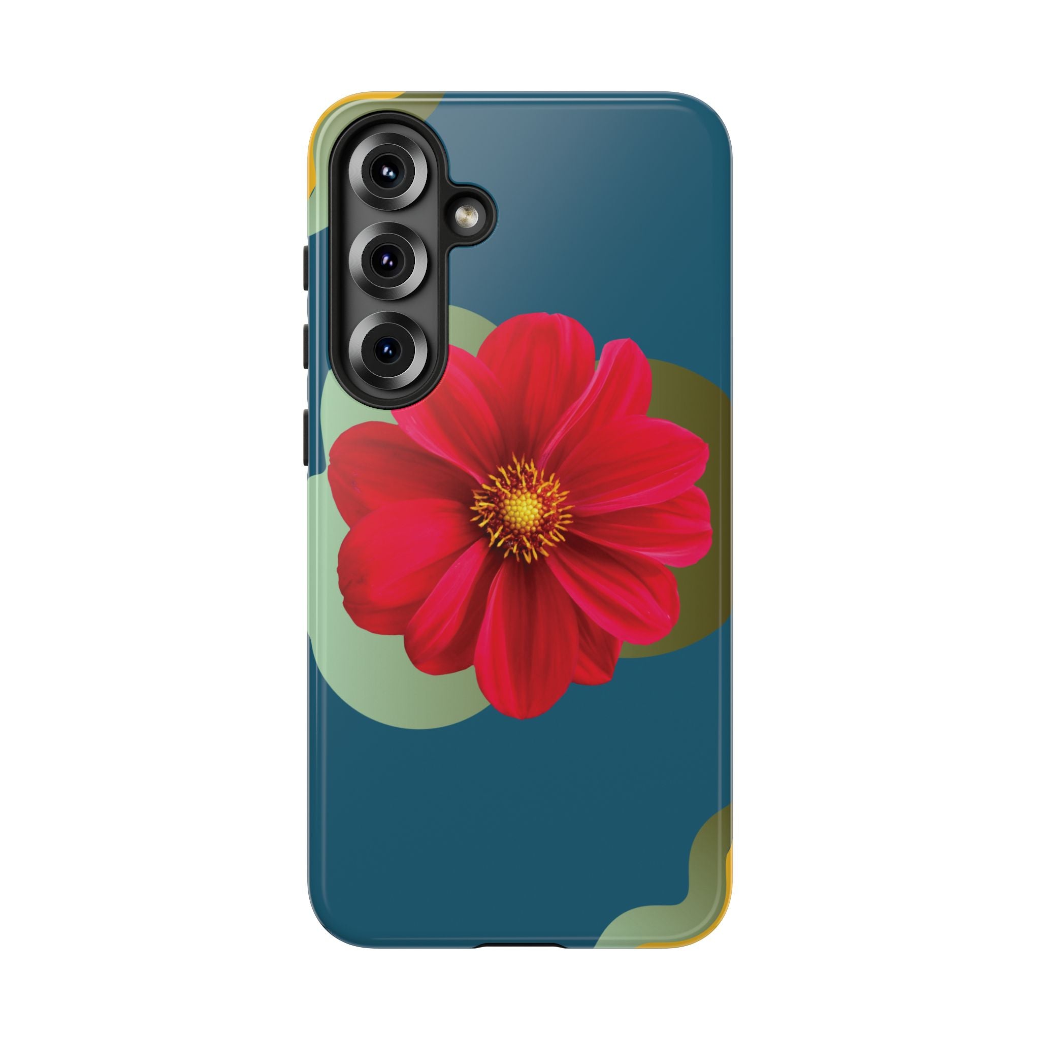 Floral Burst Tough Phone Case — Red Flower on Teal Protective Cover