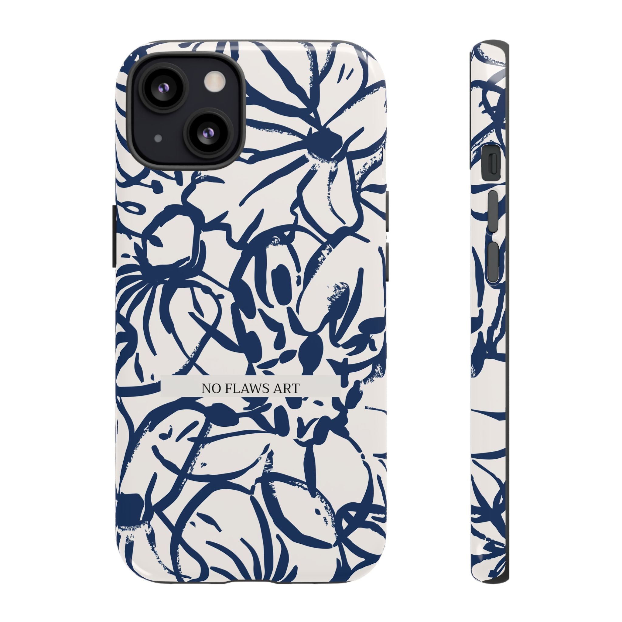 Navy Floral Tough Phone Case — "No Flaws Art" Protective Phone Cover