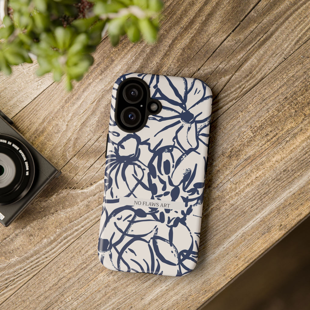Navy Floral Tough Phone Case — "No Flaws Art" Protective Phone Cover