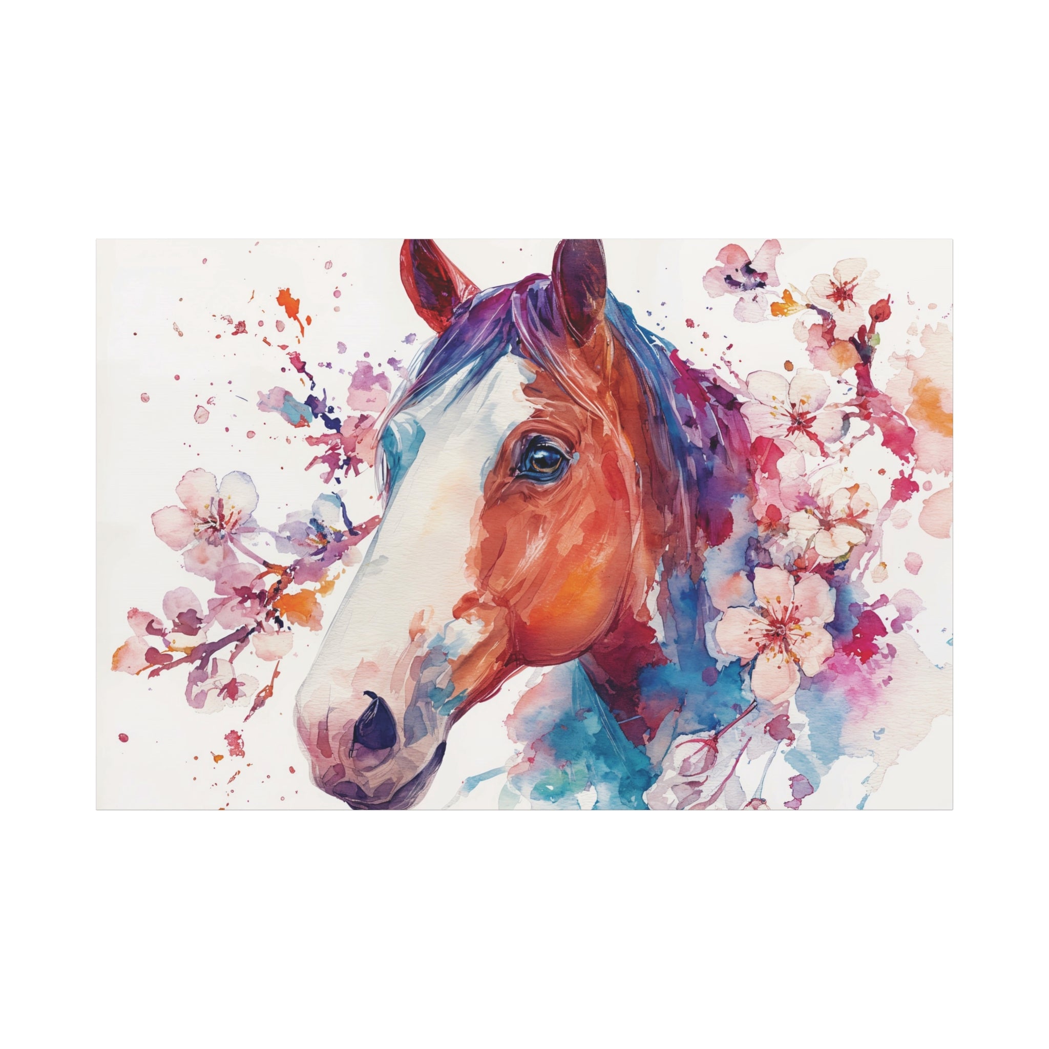 Watercolor Horse Canvas Print — Floral Equine Wall Art