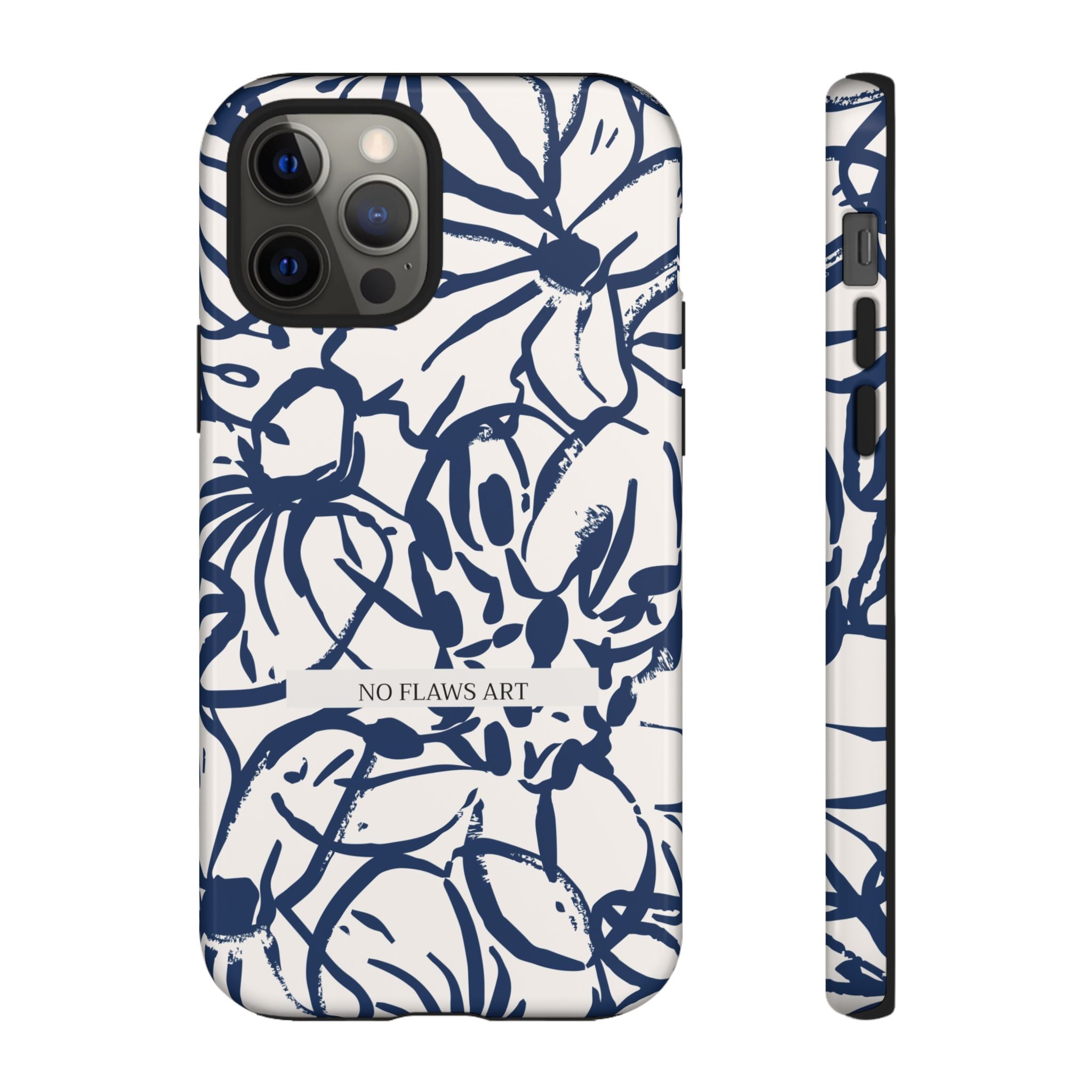 Navy Floral Tough Phone Case — "No Flaws Art" Protective Phone Cover